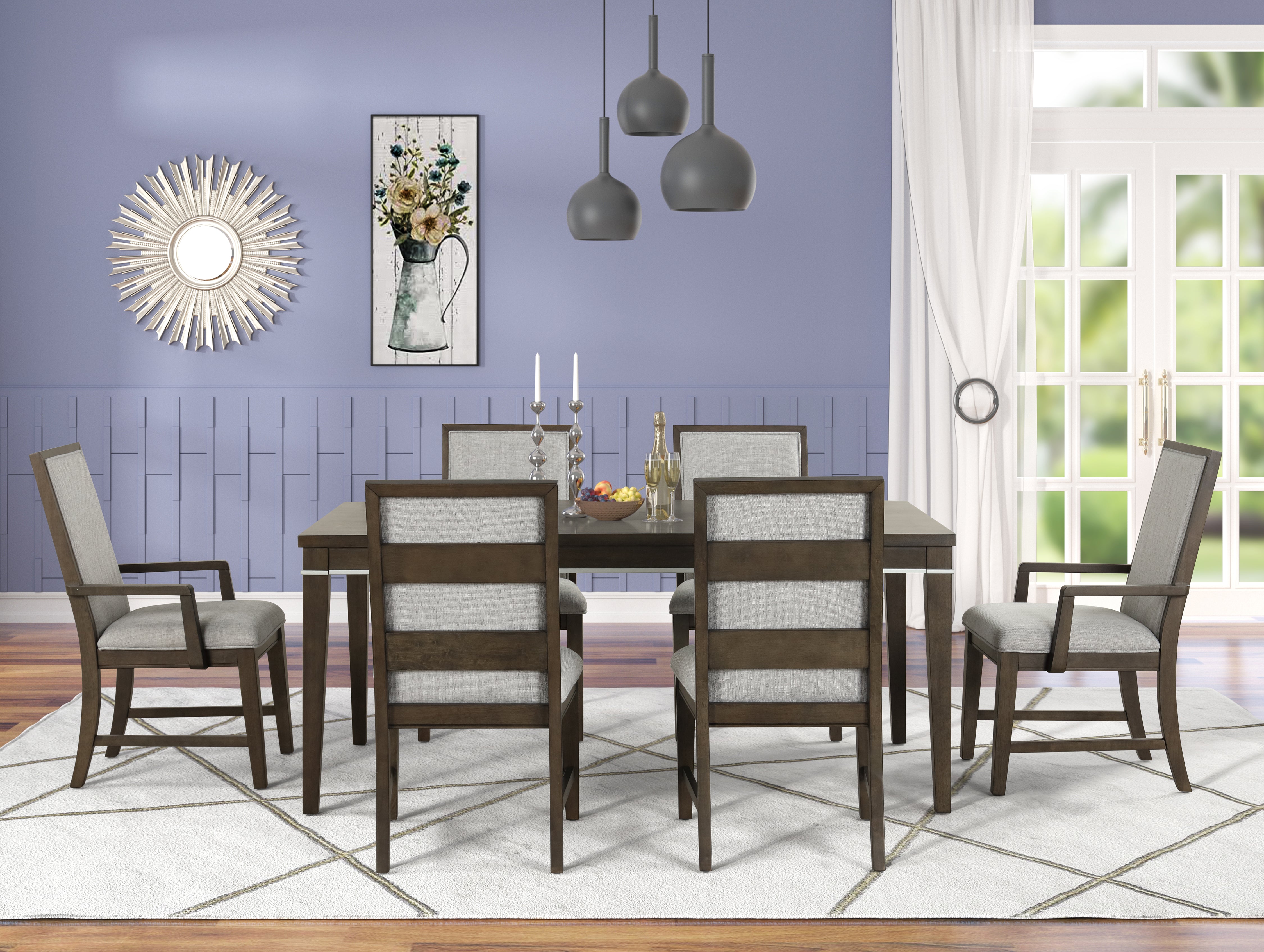 Roundhill Furniture Aberll Wood Dining Room Set - 6-Piece Gray Wooden Table with 4 Side Chairs & 2 Armchairs for Family Dining & Entertaining