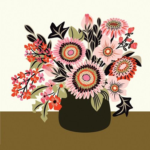 Kirsten Katz Greeting Card - Autumn Floral Vase Design - Perfect for Thanksgiving, Fall Birthdays & Seasonal Home Decor