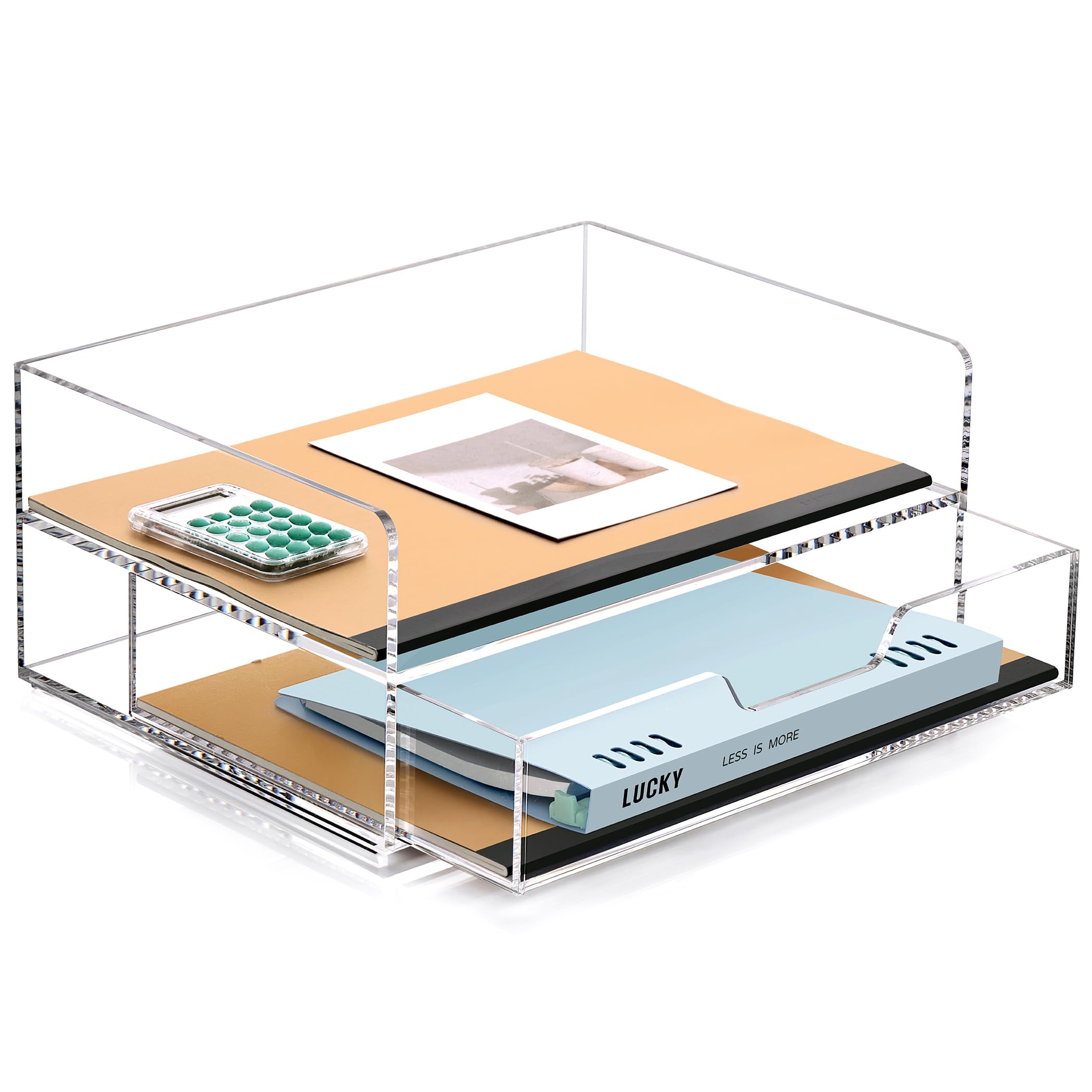 SANRUI 2-Tier Clear Acrylic Desk Organizer with Sliding Drawer - Stackable File & Paper Organizer for Office, Home, School - Perfect for Documents, Stationery & Office Supplies Storage