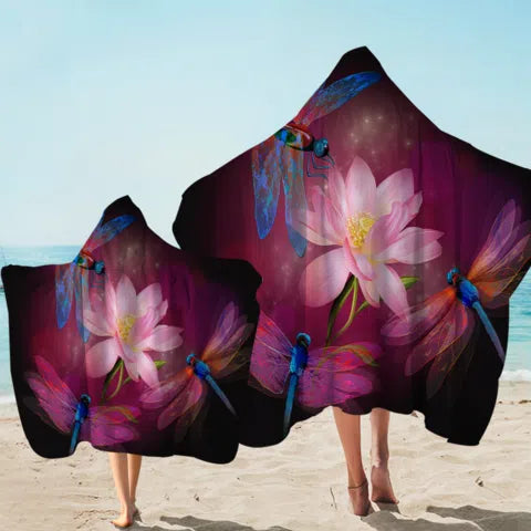 Dragonflies and Lotus Hooded Towel for Babies - Soft and Absorbent Bath Towel with Cute Design - Perfect for Newborn, Infant, and Toddler Bath Time, Swimming, or Beach Outings