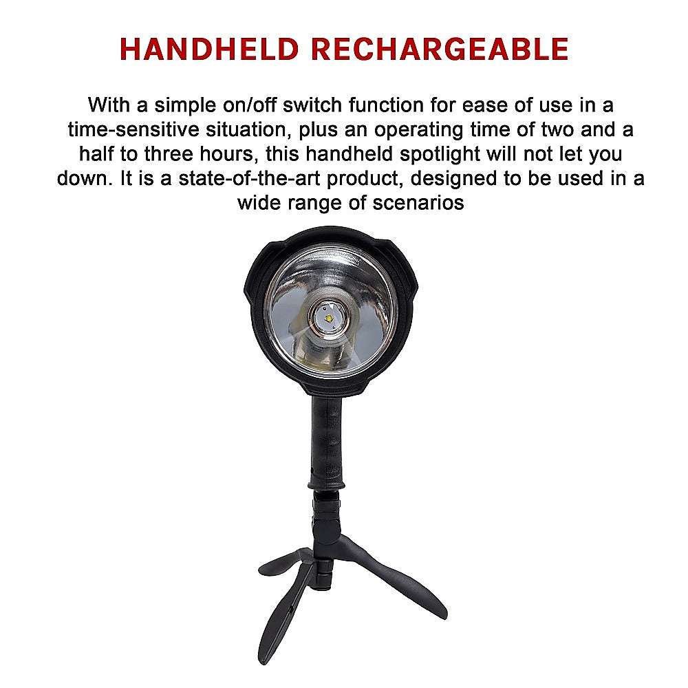 10W Rechargeable LED Handheld Spotlight - 12V Bright Flashlight for Hunting, Shooting, Camping & Outdoor Adventures - Waterproof & Durable for Night Use