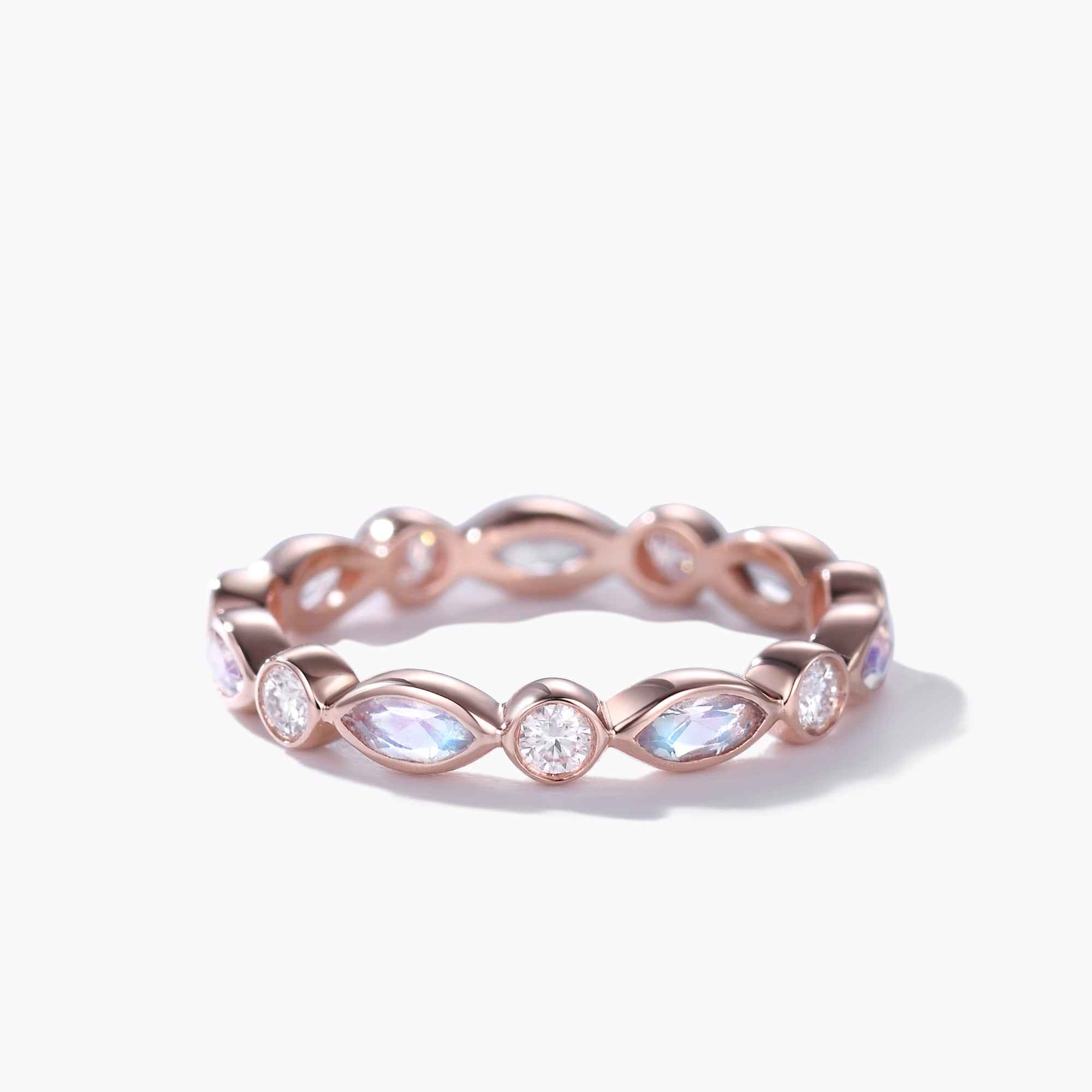 Vintage Moonstone Wedding Band - Moissanite & Rose Gold Marquise Matching Ring Set for Women - Perfect for Engagement, Anniversary, and Bridal Jewelry Gifts