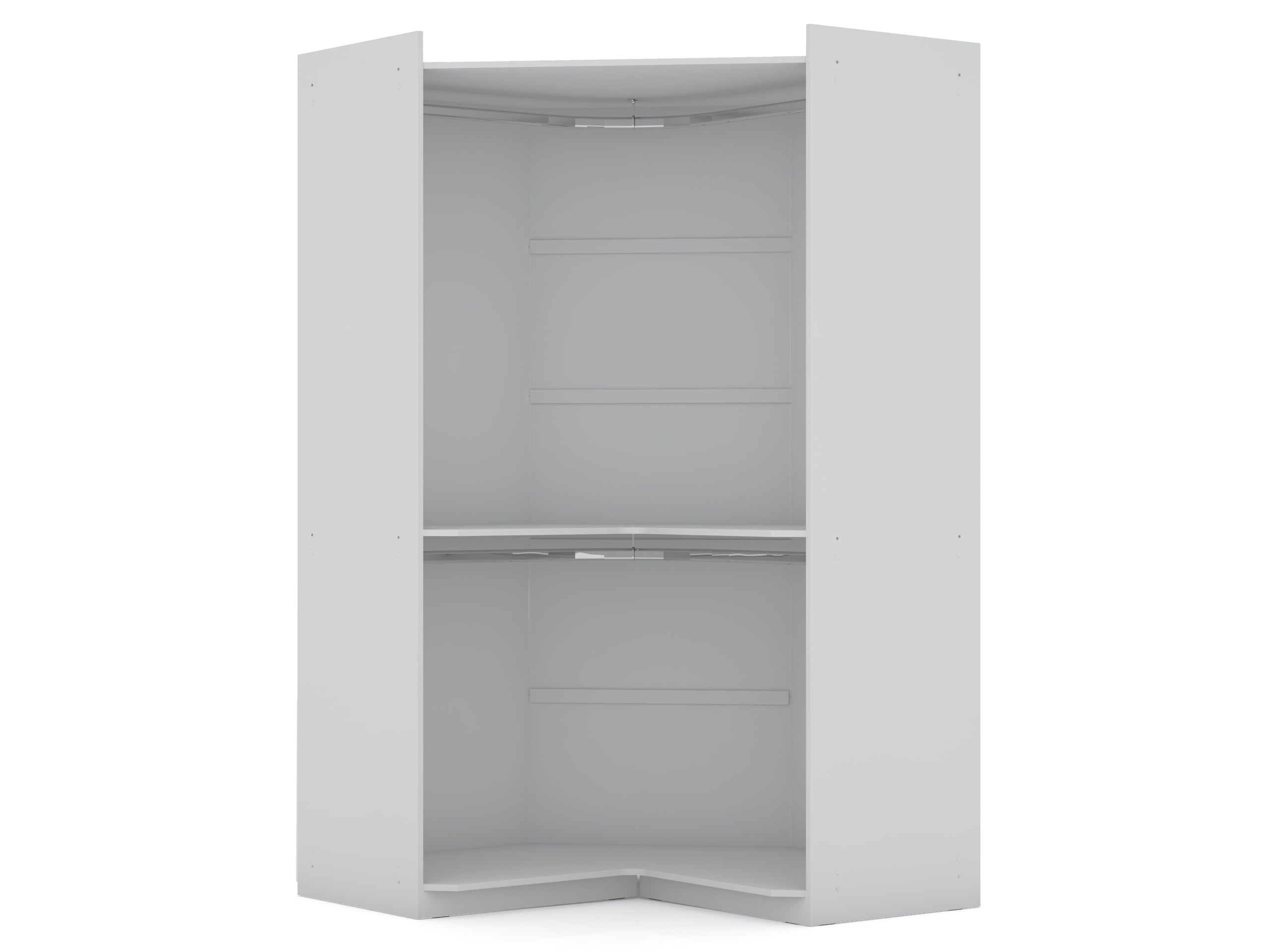 Modern White Free Standing Corner Wardrobe Closet with Rounded Hanging Rods & Open Shelves - Space-Saving Storage Solution for Bedroom, Living Room or Office - Manhattan Comfort Mulberry Collection
