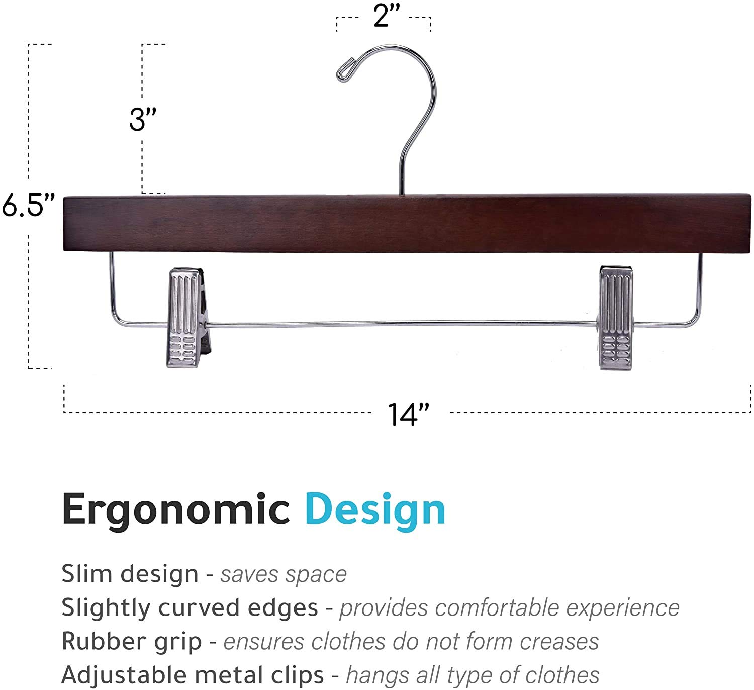 Premium 100-Pack Wooden Pants Hangers with Swivel Hooks - Adjustable Clip for Skirts, Pants, Shorts & Slacks - Durable Walnut Finish & Chrome Hooks - Space-Saving Closet Organization Solution for Home, Retail Stores & Dry Cleaners