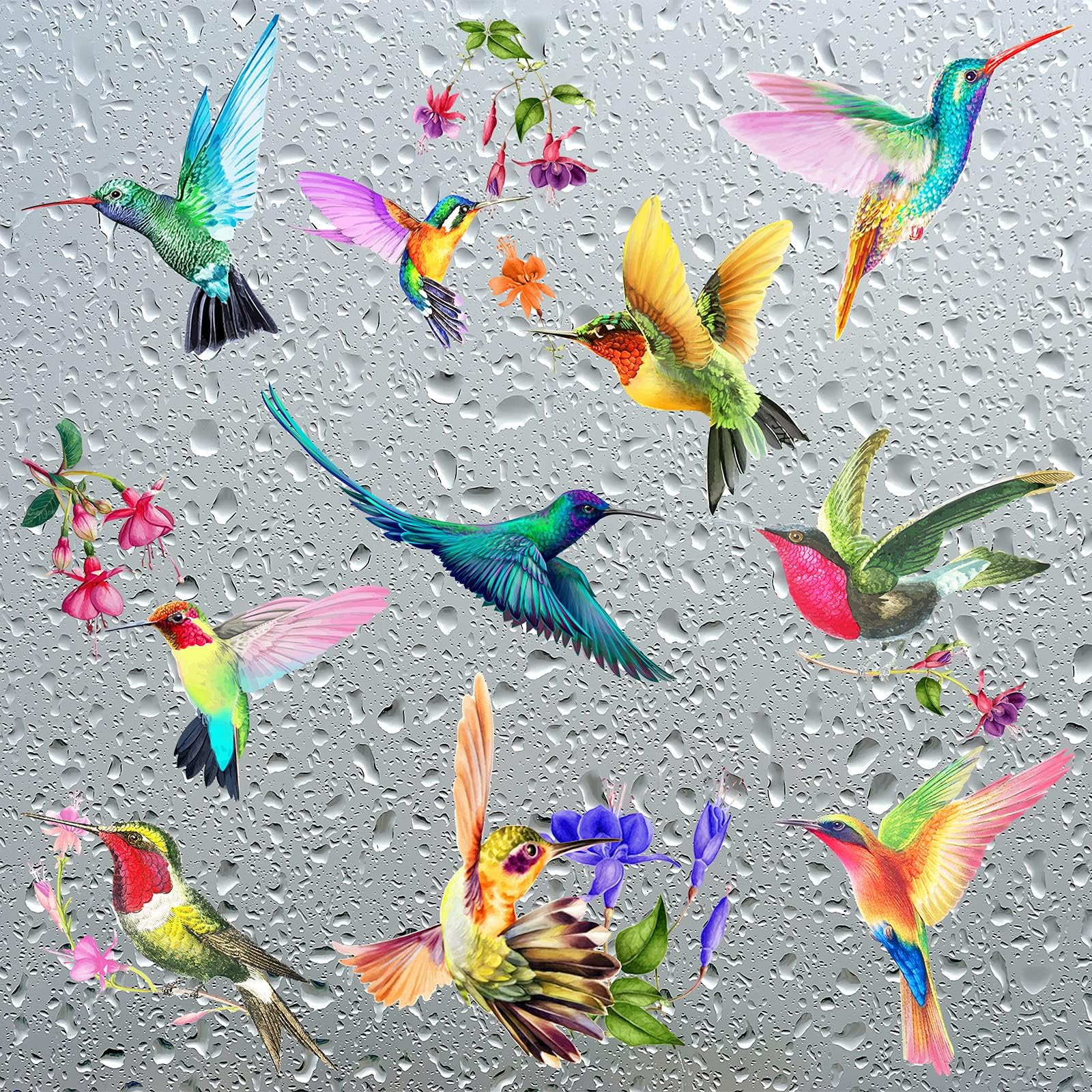 20 Pieces Large Hummingbird Window Decals - Anti-Collision Non-Adhesive Vinyl Clings to Prevent Bird Strikes - Perfect for Home, Office & Garden Windows (Colorful Hummingbird Stickers)