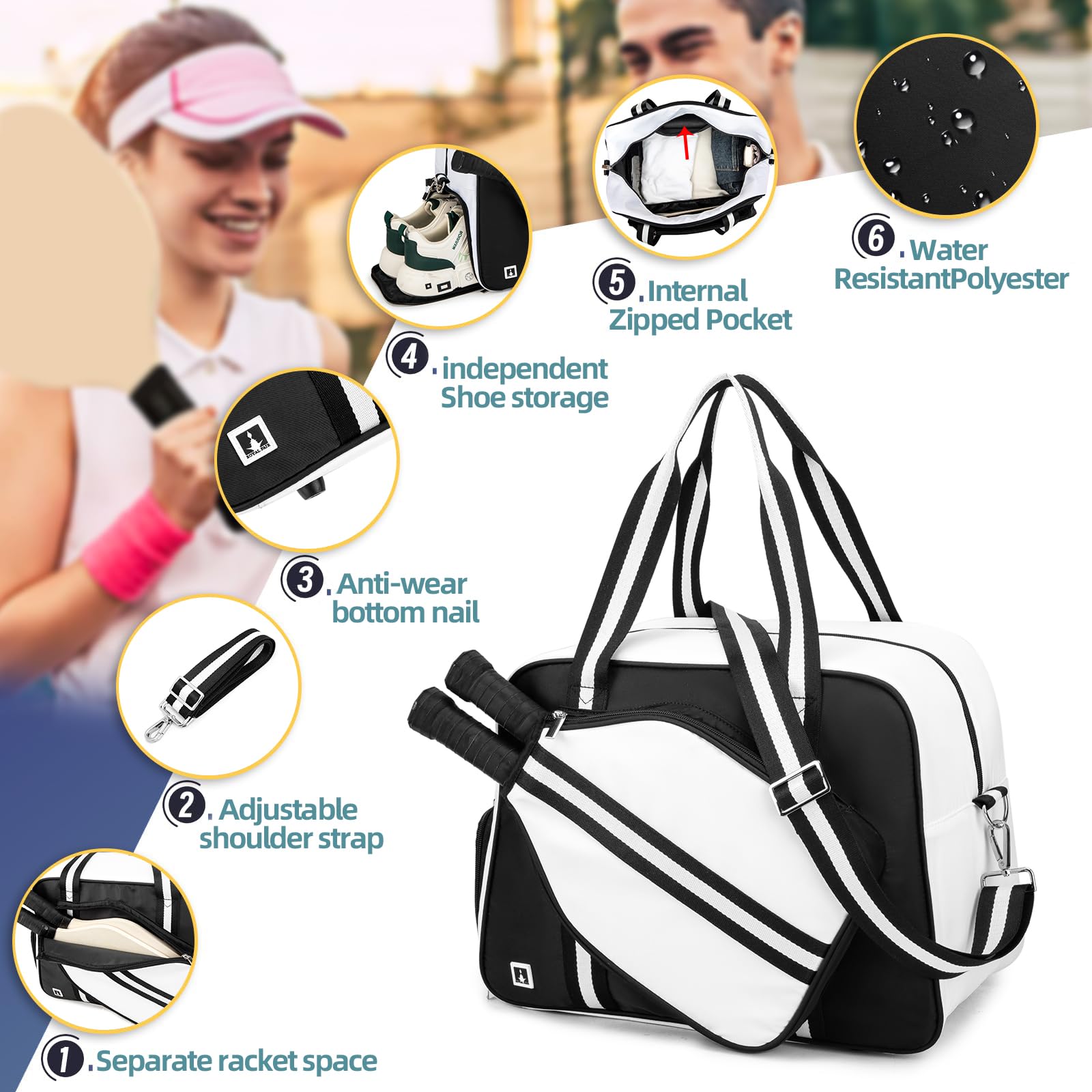 Premium Unisex Pickleball Backpack with Shoe Compartment & Paddle Cover - Large Gym Duffle Bag for Tennis, Badminton & Sports Equipment Storage - Perfect for Travel, Training & Court Accessories