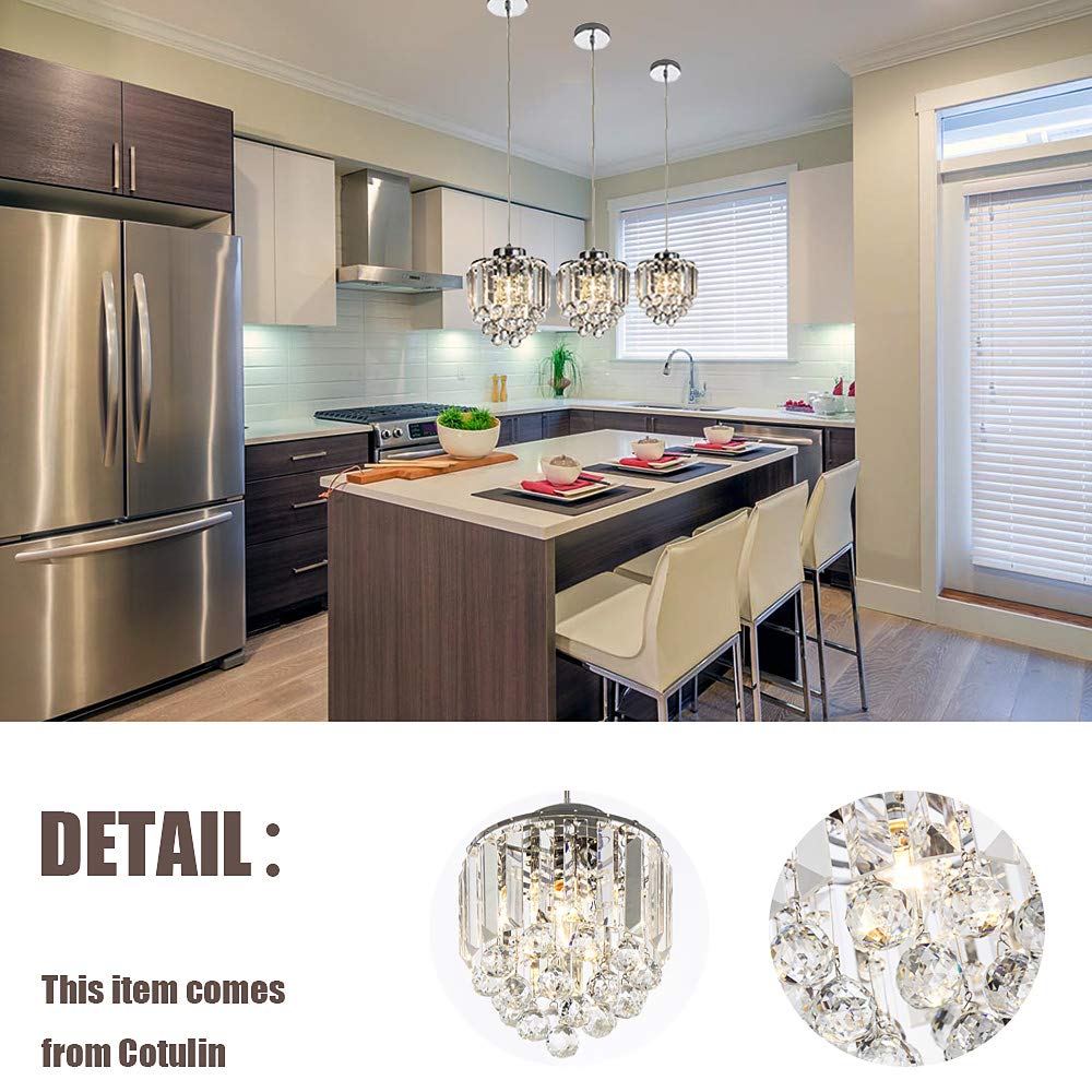 3 Pack Crystal Pendant Light Fixtures - Modern Chrome Chandelier for Kitchen Island, Dining Room, Living Room & Bar | Elegant Hanging Lighting for Home Decor & Commercial Spaces