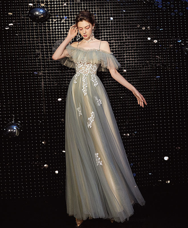 Elegant Light Green Tulle Lace Long Prom Dress for Evening Gowns & Formal Events - Perfect for Homecoming, Quinceañera & Wedding Guest Dresses