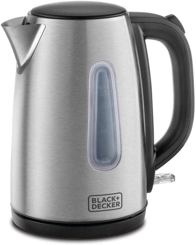 Black & Decker 1.7L Stainless Steel Electric Kettle with Concealed Heating Coil - JC450 B5 220V European Plug (Ideal for Tea, Coffee & Hot Water in European Homes & Offices)