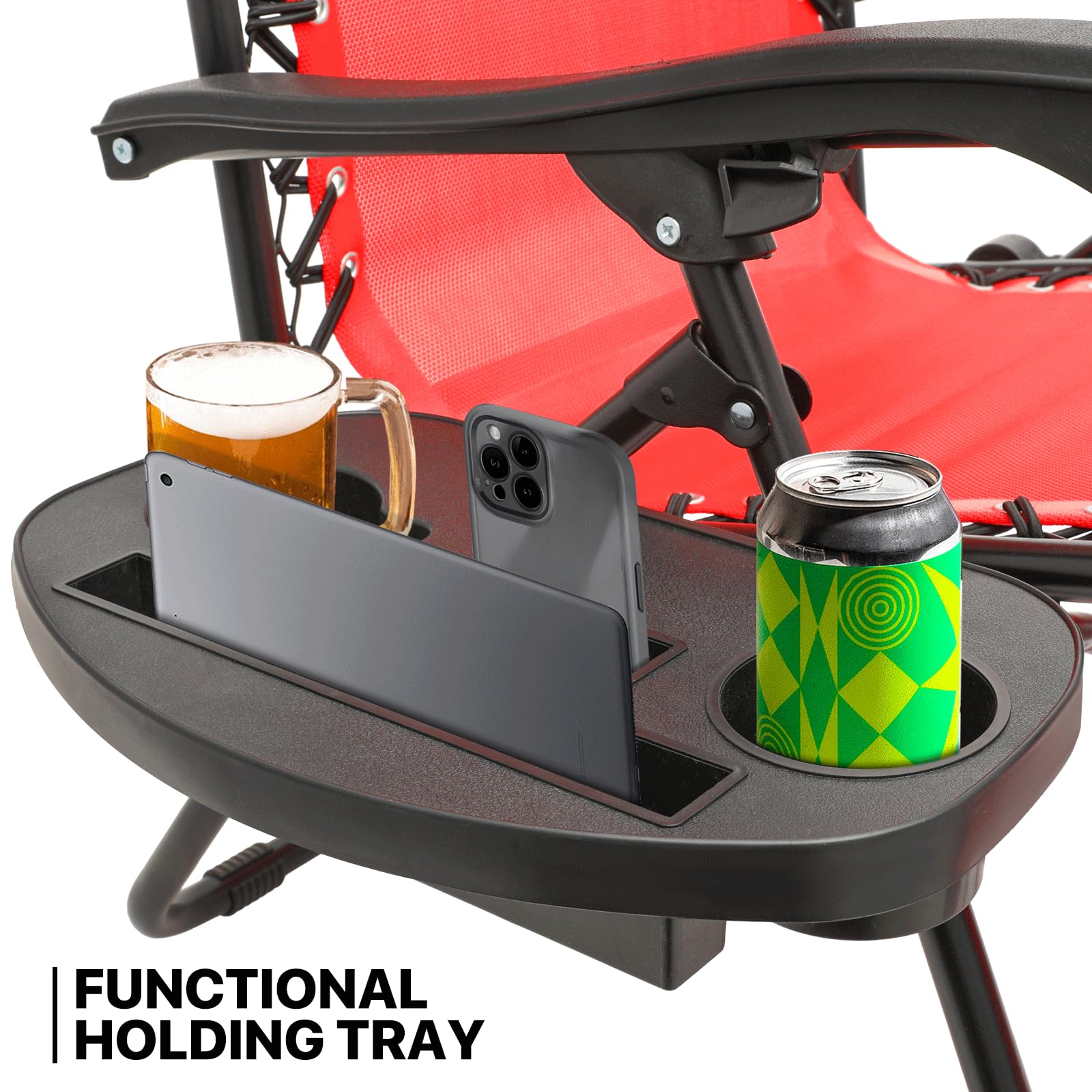 **MoNiBloom Zero Gravity Chairs Set of 2 – Patio Anti-Gravity Recliner with Canopy Shade, Foldable Outdoor Lounger with Cup Holder & Tray – Adjustable Headrest & Footrest – Perfect for Beach, Camping, Backyard & Poolside Relaxation (Red)**