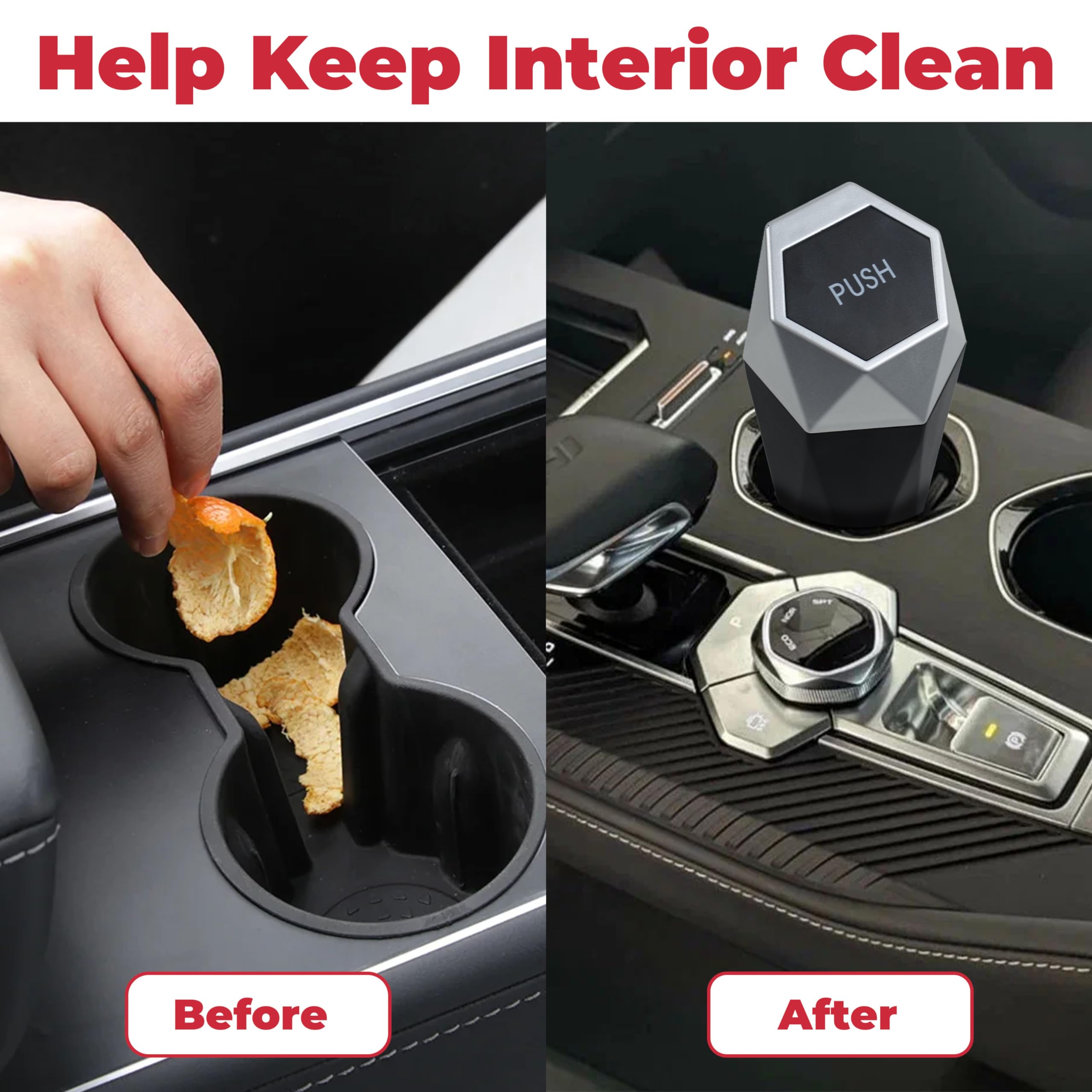 2Pcs Car Trash Can with Lid - Mini Garbage Bin for Car Seat Cup Holder, Waterproof Auto Interior Accessories with Waste Bags | Perfect for Road Trips, Commuting & Keeping Your Vehicle Clean