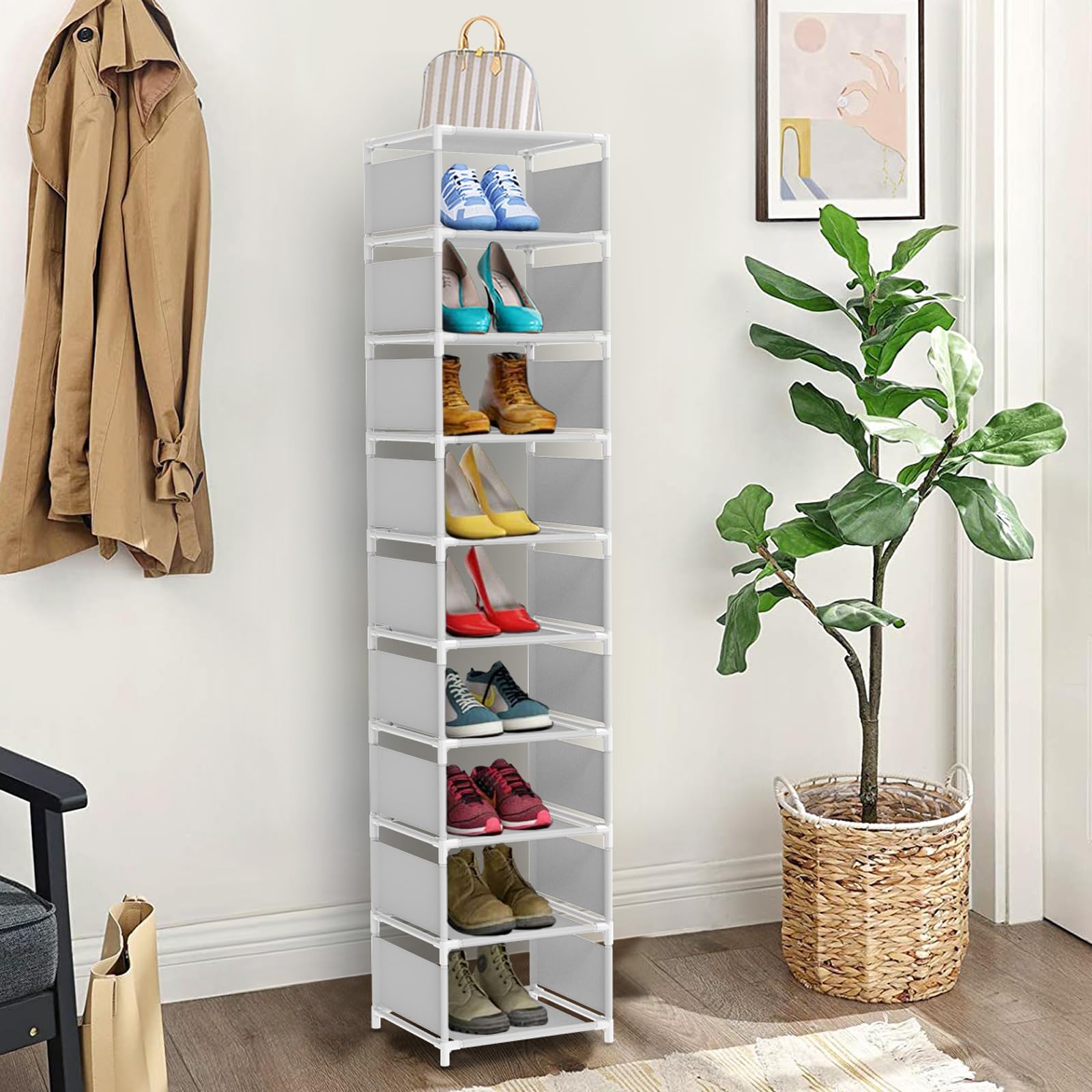 10-Tier Shoe Rack Organizer - Space Saving Tall Narrow Shoe Shelf for Entryway, Closet, Bedroom - Perfect for Small Spaces & Shoe Storage Organization