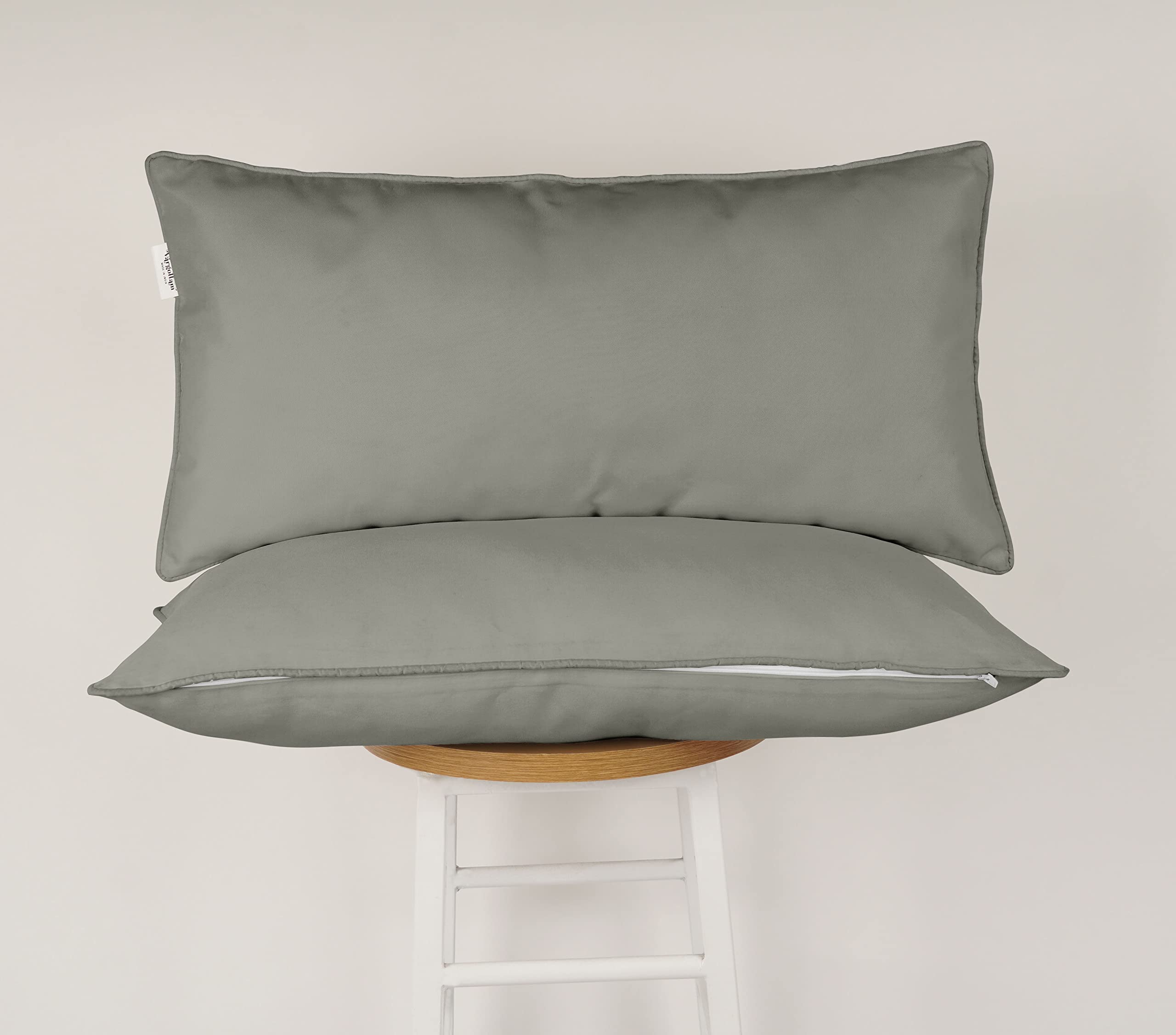 Waterproof Polyester Lumbar Pillow Covers 16x24 Inches, Set of 2 - All-Weather Indoor/Outdoor Cushion Cases for Patio Furniture, Sofa, Deck & Garden (Gray) - Perfect for Living Room, Porch & Outdoor Seating