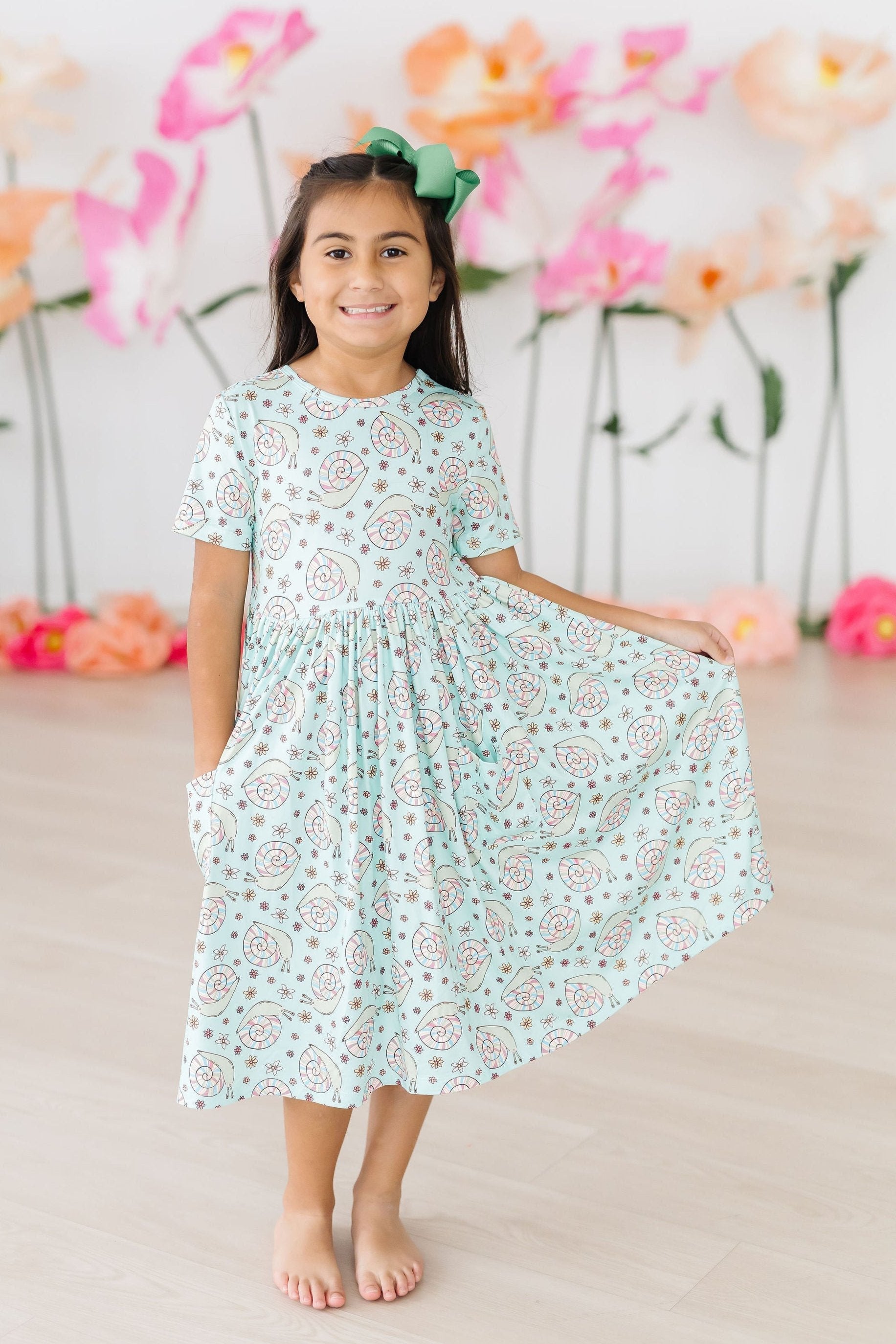 Spring Snails Women's Short Sleeve Pocket Twirl Dress - Flowy Summer Dress for Beach, Vacation & Casual Outings