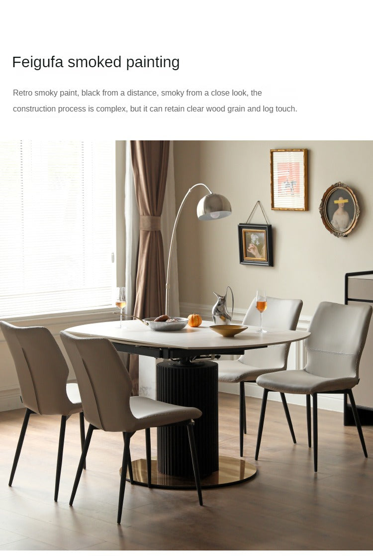 Solid Oak Wood Round Extendable Dining Table with Rotating Lazy Susan - Light Luxury Rock Board Design for Modern Kitchen & Dining Room
