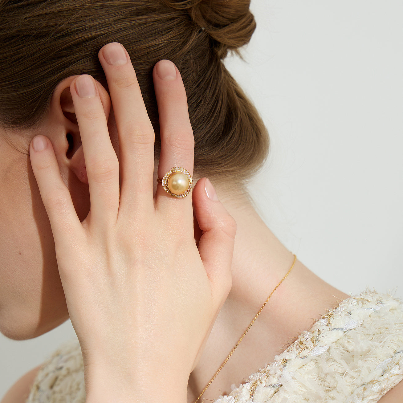 18K Solid Gold South Sea Golden Pearl Ring KR00091 - Elegant Jewelry for Women, Luxury Gift for Wedding, Anniversary & Special Occasions