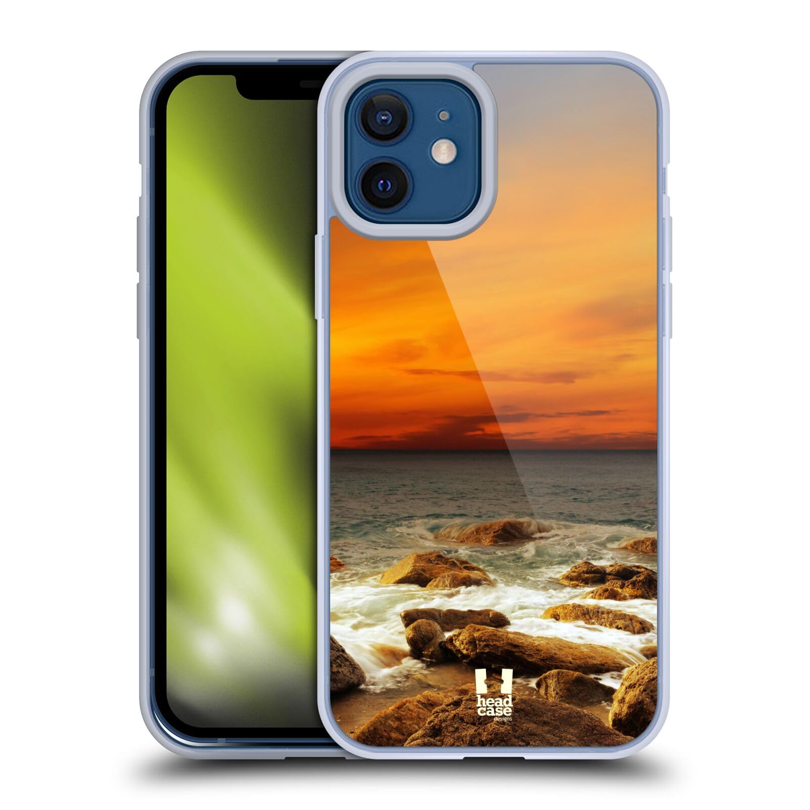 Head Case Designs Red Sky Rocky Seashore Beautiful Beaches Soft Gel Phone Case for Apple iPhone 12 & iPhone 12 Pro - Perfect for Beach Trips, Outdoor Adventures & Everyday Protection