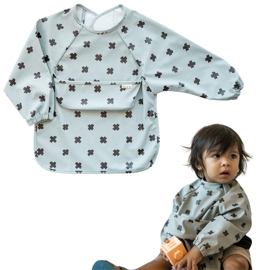 Premium Soft Waterproof Baby Bibs with Pocket for Toddlers 6-36 Months - Cute Long Sleeve Feeding Bibs for Messy Eaters - Ideal for Meal Time, Snacks & Daycare Use