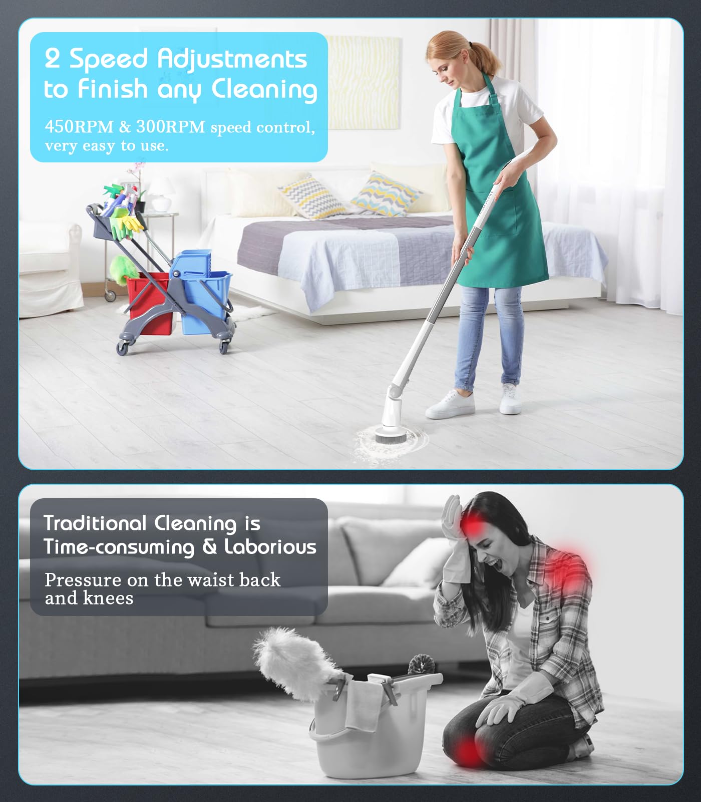 ZUAIAI Cordless Electric Spin Scrubber - 6 Replaceable Brush Heads with LED Display & 2 Speed Settings for Bathroom, Kitchen, Tile, Shower Cleaning - Perfect for Deep Cleaning Grout, Tubs, Floors and Hard-to-Reach Areas