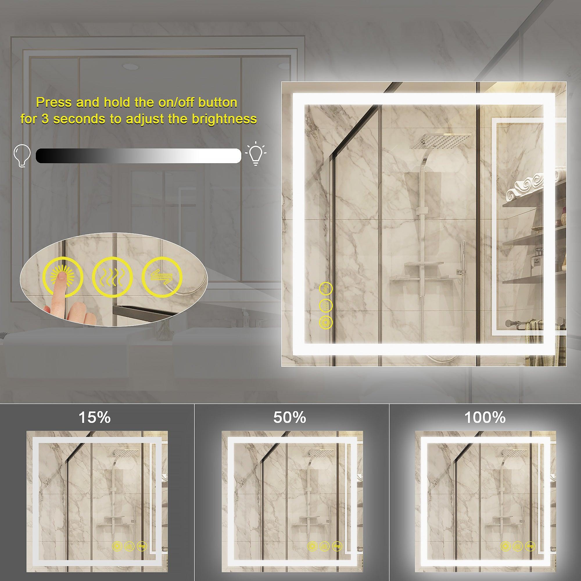 Anti-Fog LED Bathroom Mirror with Backlit Illumination - Touch Switch & Dimmable Light for Shaving, Makeup, and Grooming