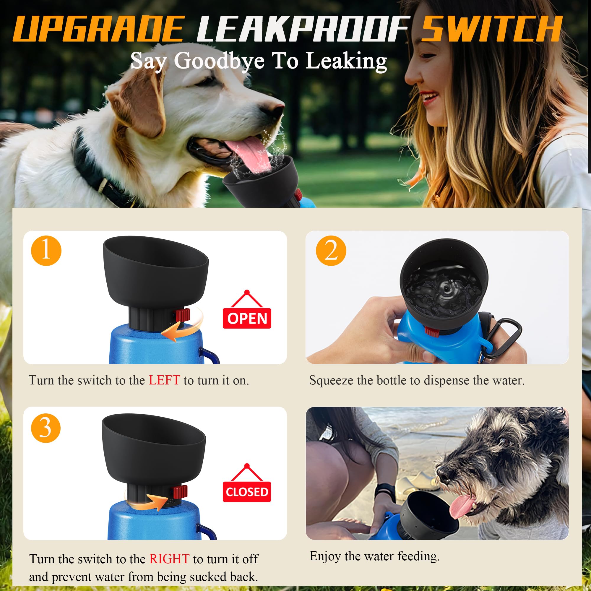 28oz Leak Proof Dog Water Bottle with Bowl - Portable Pet Water Dispenser for Travel, Hiking & Outdoor Use