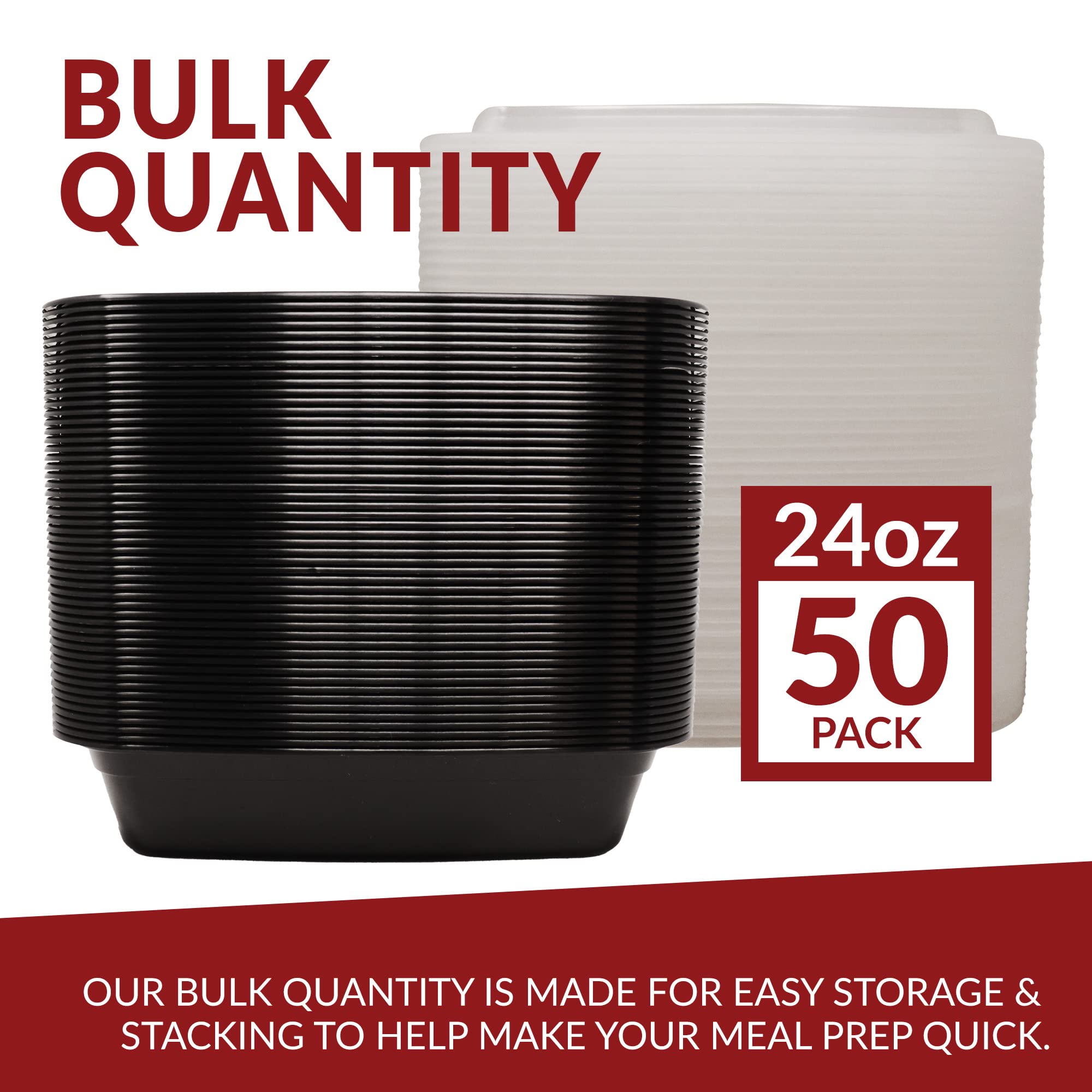 Reliable 24 oz Meal Prep Containers - 50 Pack with Lids | Microwave Safe Food Storage Containers | Reusable Bento Box & Lunch Box for Meal Prepping | Perfect for Office Lunches, Picnics & Food Delivery