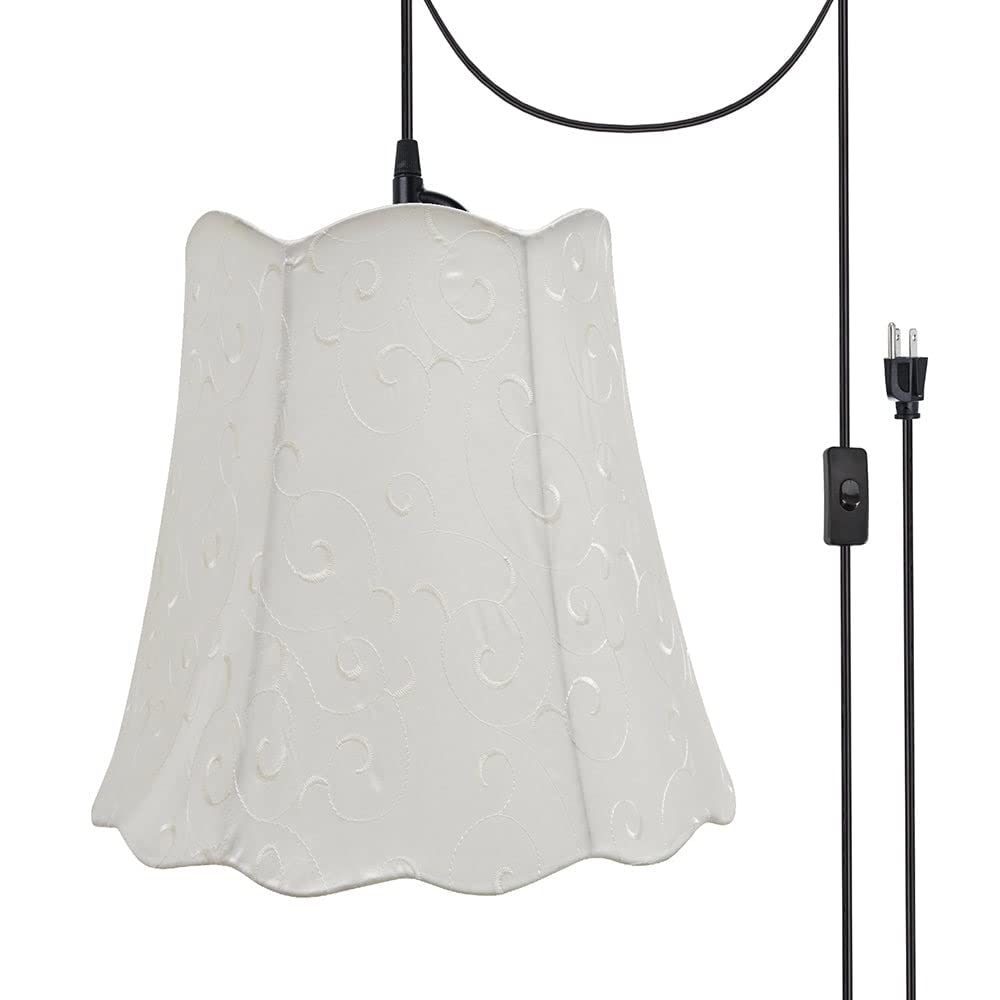 2-Light Plug-in Swag Light Conversion Kit - Beige & Black Transitional Fabric Shade - Easy Installation for Bedroom, Living Room & Dining Room Lighting