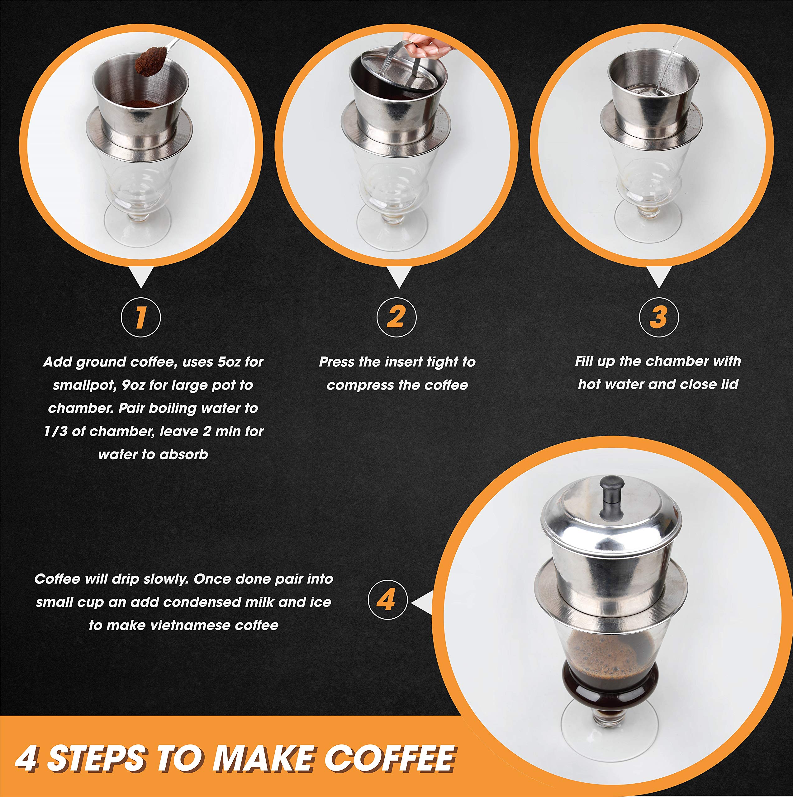 Premium Large Vietnamese Coffee Maker - 10 Cup Stainless Steel French Press with Pour Over Dripper | Portable Coffee Pot for Home, Office & Travel | Ideal for Ground Coffee Lovers | Perfect for Camping, Gifts & Daily Brewing