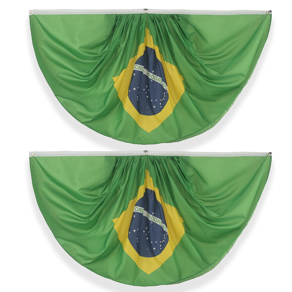 Brazilian Pleated Fan Flag Bunting 3x6 Ft - 2 Pack Patriotic Brazil Fan Flags for Indoor/Outdoor Decor, Front Porch, Parties & National Celebrations - Perfect for World Cup, Carnival & Independence Day Festivities