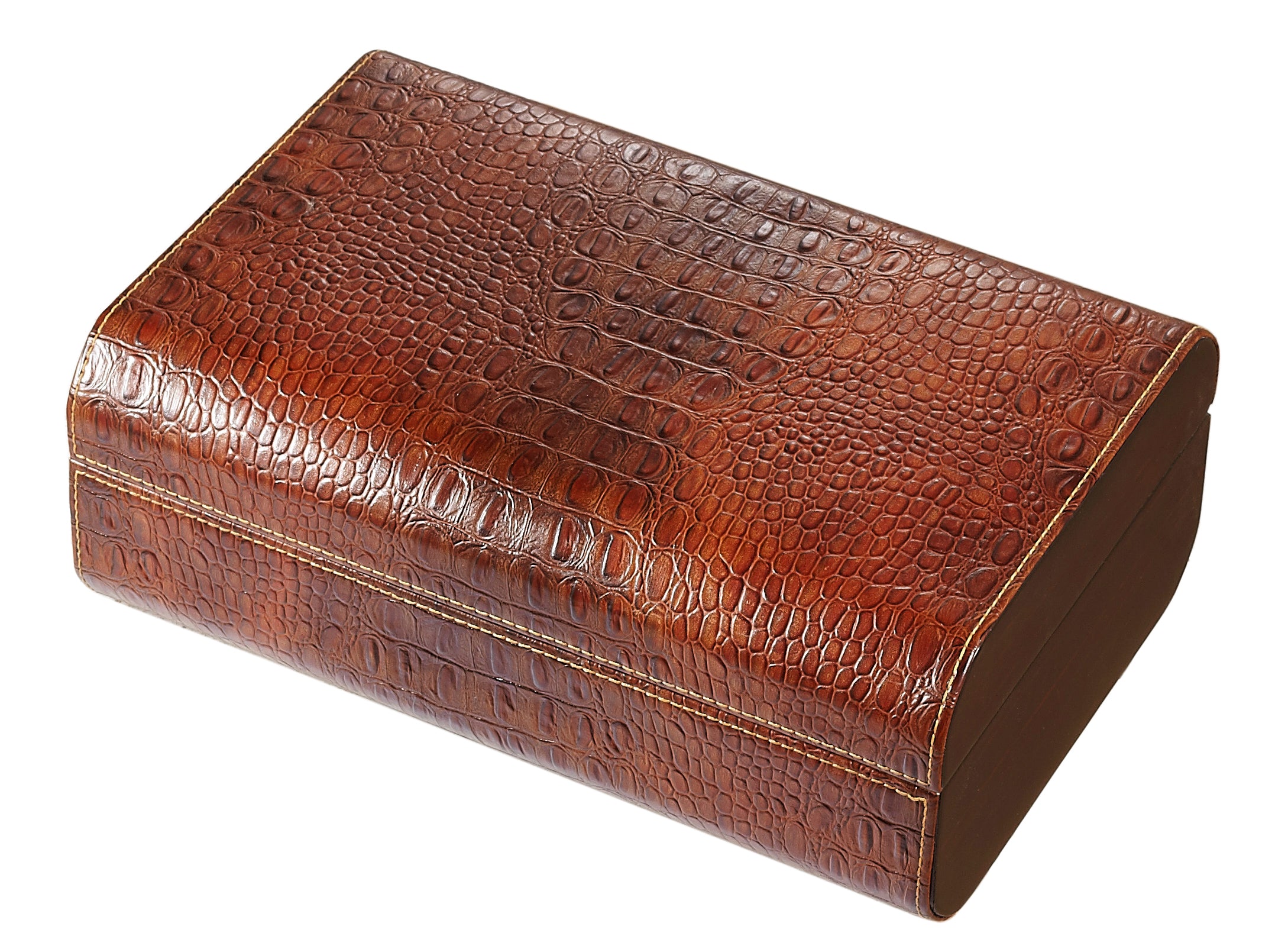 Premium Brown Crocodile Leather Cigar Humidor - Luxury Cigar Storage Case for Travel & Home Use - Perfect Gift for Cigar Enthusiasts