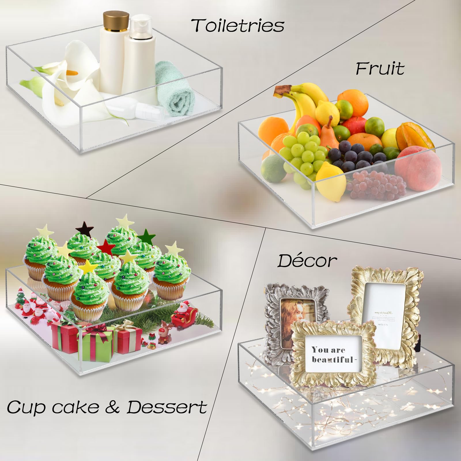 NOKI 12 Inch Square Acrylic Cake Stand with Hollow Fillable Base - Clear Decorative Dessert Display Stand for Wedding, Birthday, Party | Perfect for Showcasing Cakes, Cupcakes, Pastries at Events and Bakeries