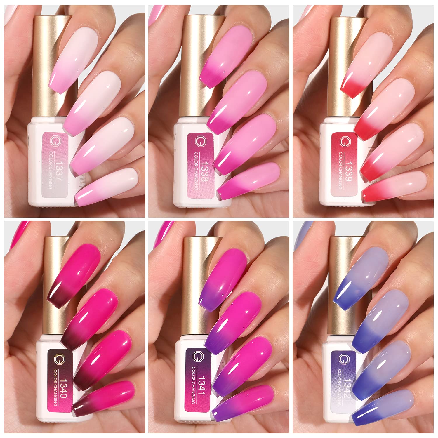 GAOY Color Changing Gel Nail Polish Set - 6 Temperature Sensitive Mood Changing Colors (Red, Pink, Purple) - Soak Off UV Light Cure Gel Polish for Salon & DIY Nail Art at Home - Perfect for Parties, Weddings, Holidays & Everyday Wear