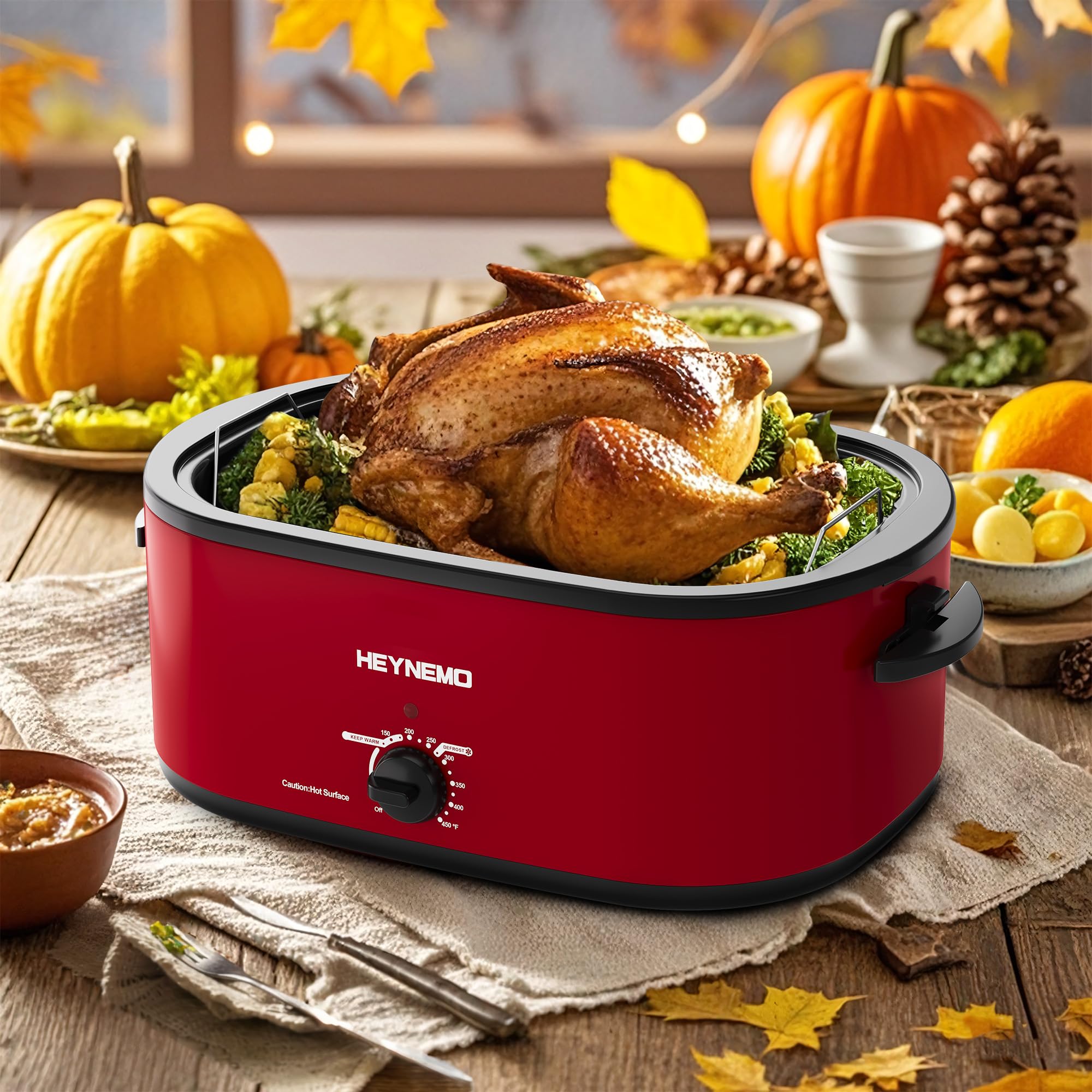 26QT 3-in-1 Electric Roaster Oven with Thawing, Heating & Warm Function, Stainless Steel Turkey Roaster with Self-Basting Lid, Removable Pan Rack & Cool-Touch Handles – Perfect for Holiday Meals, Buffets & Family Gatherings
