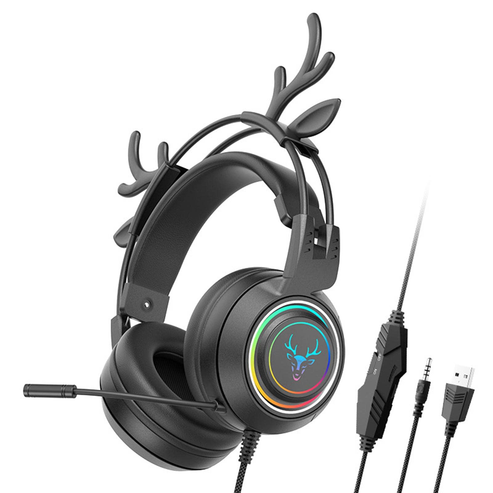 MagiDeal Wired Gaming Headset with Noise Cancelling Microphone - Lightweight Over-Ear Headphones with 3.5mm & USB Connectors for PC, Laptop, Tablet - Perfect for Gaming, Streaming & Online Meetings (Black)