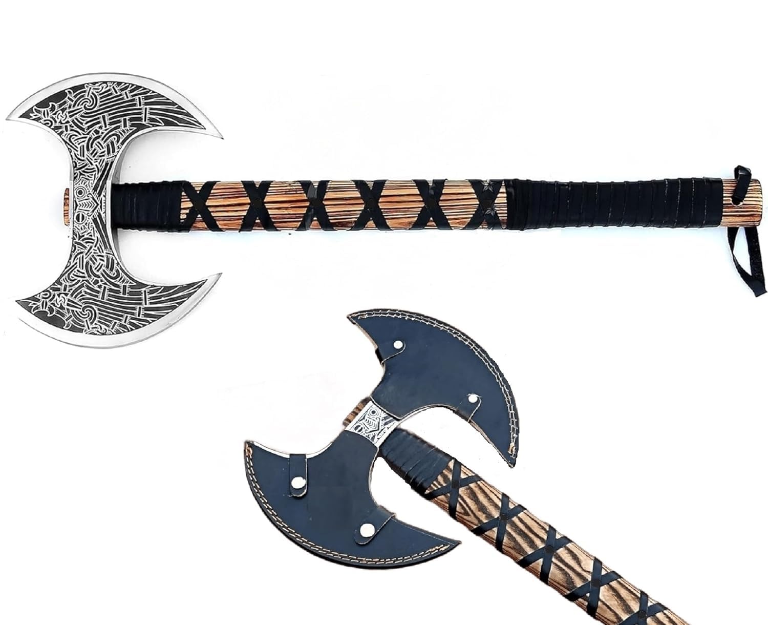 MDM-Ax106 24'' Double Headed Viking Battle Axe - High Carbon Steel Dual Edge Axe with Rosewood Handle | Perfect for Historical Reenactments, LARPing, and Unique Christmas Gifts
