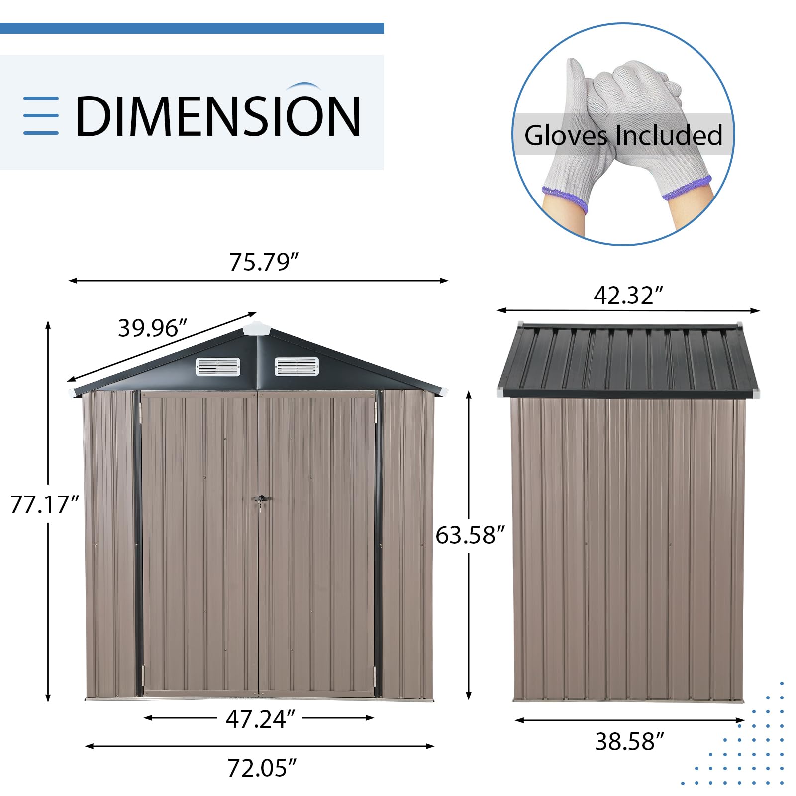 Verano Garden 6x4 FT Outdoor Storage Shed - Galvanized Metal Steel Garden Shed with Double Doors & Lock - Perfect for Bike Storage, Backyard, Patio, Lawn (72.05