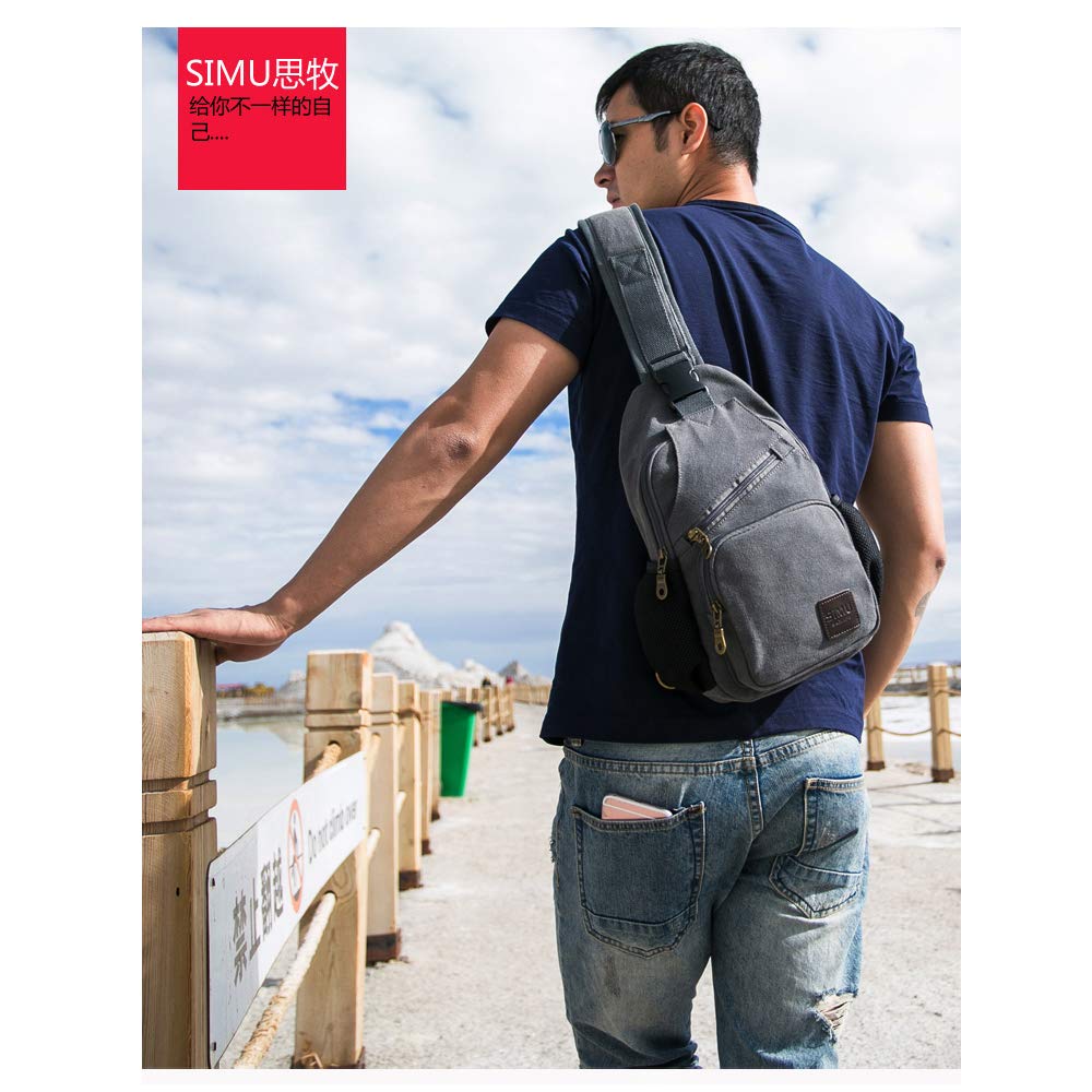 SIMU Canvas Sling Bag - Lightweight Crossbody Chest Pack for iPad Mini, Phone & Essentials - Perfect for Travel, Hiking & Daily Commute