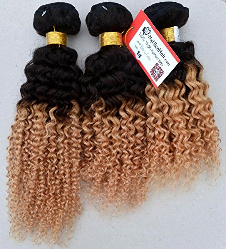 3 Bundles 20inch Brazilian Two Tone Blonde Ombre 1B/27 Human Remy Hair Extensions (300g) - Kinky Curly Weave for Natural Look | Fast 2-4 Day Shipping | Perfect for Parties, Weddings & Daily Styling