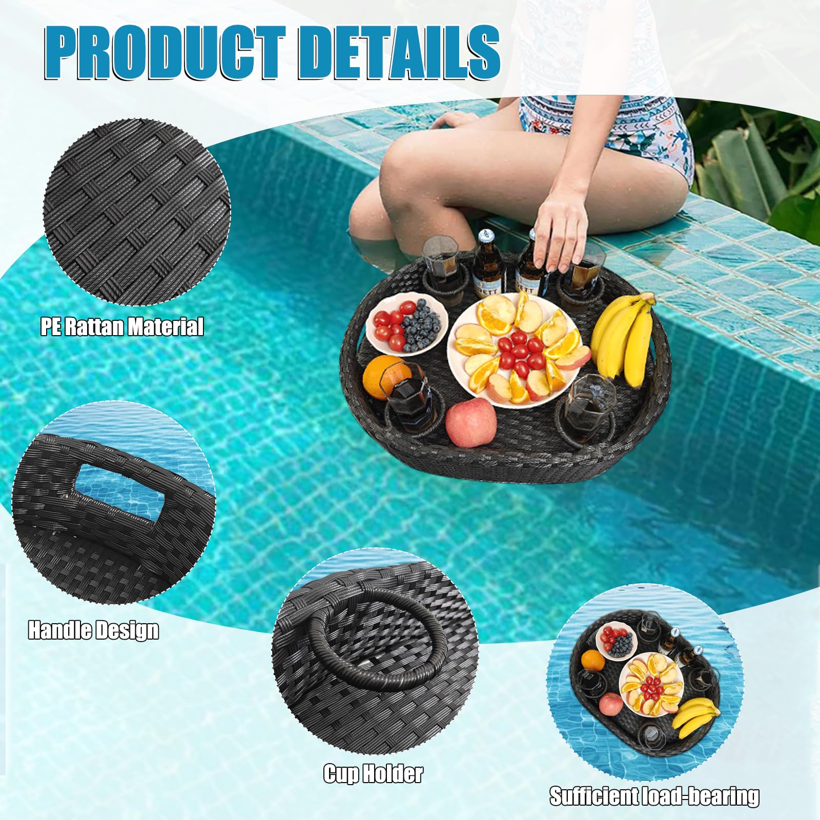 Premium Floating Pool Tray for Drinks & Snacks - Waterproof Oval Pool Table for Swimming Pool Activities - Essential Floating Food Tray for Summer Parties, Beach Days & Relaxing by the Pool (Small Size)