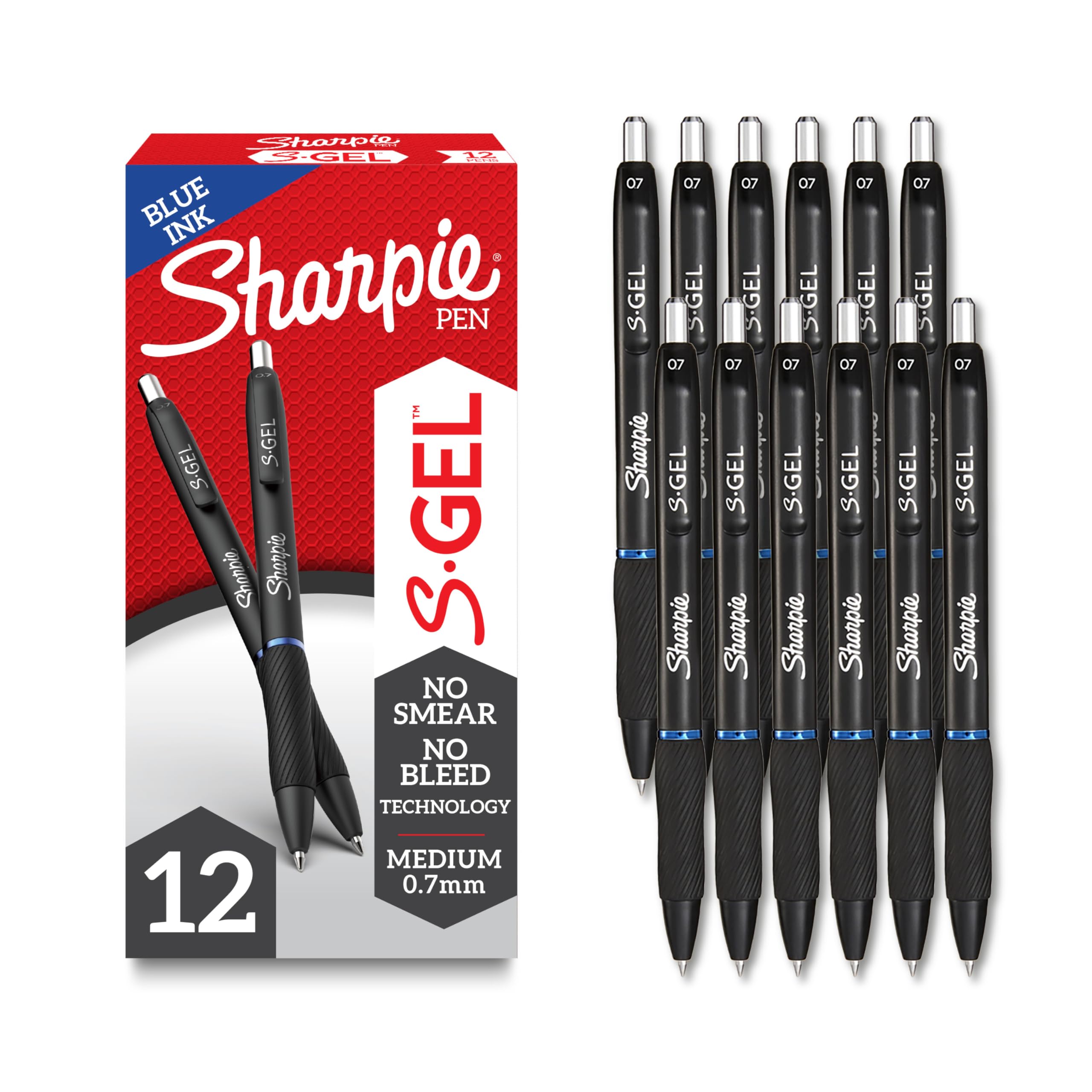 Sharpie S-Gel Medium Point Gel Pens (0.7mm) - 12 Pack Blue Ink Pens for Smooth Writing, Journaling, Drawing & Coloring | Perfect for Office, School, Note-Taking & Creative Projects