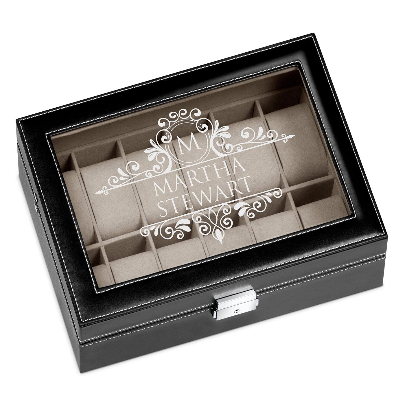 Maverton Watch Organizer Box for 12 Watches - Personalized Jewelry Storage Case with Monogram - Elegant Watch Display Box for Women - Perfect Birthday Gift & Customized Present for Her - Great for Watch Collectors, Travel Storage, and Luxury Gift Giving