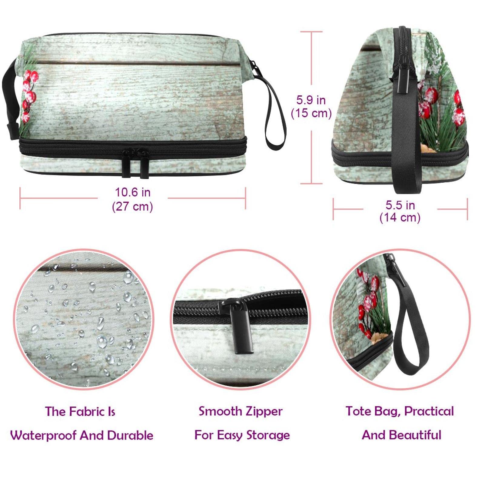 Large Travel Cosmetic Bag for Women - Christmas Snow Wood Makeup Organizer & Toiletry Pouch | Perfect for Holiday Gifts, Vacation Essentials, and Daily Beauty Storage