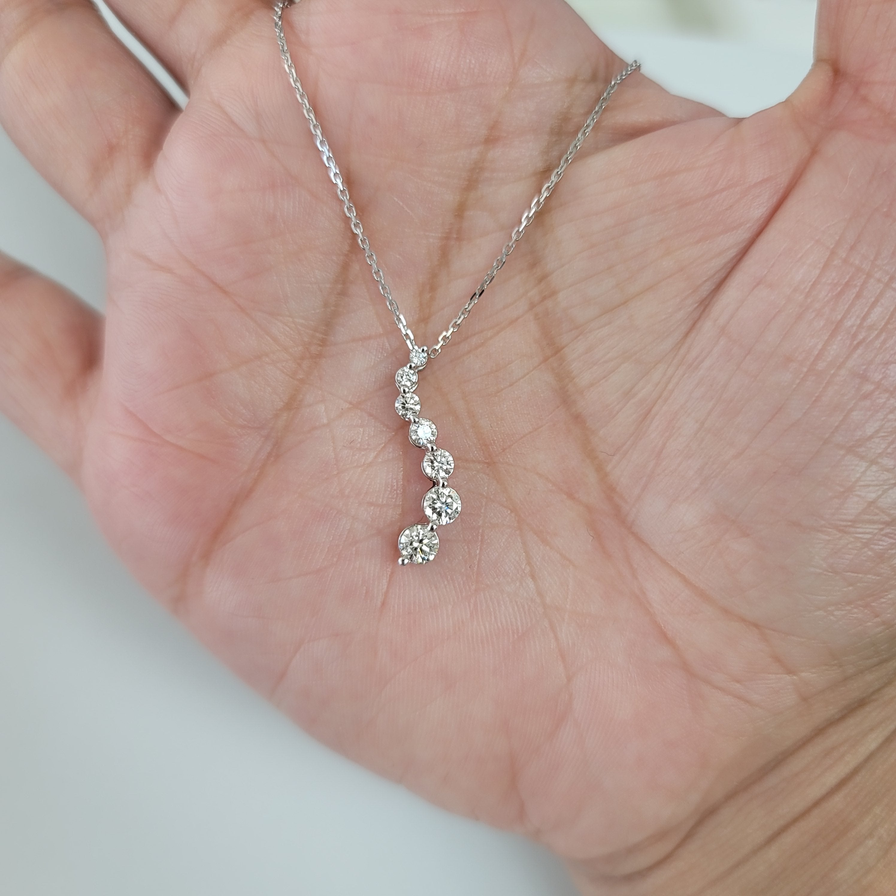 1.00cttw Diamond Journey Necklace in 14k White Gold - Perfect for Anniversaries, Engagements & Special Occasions