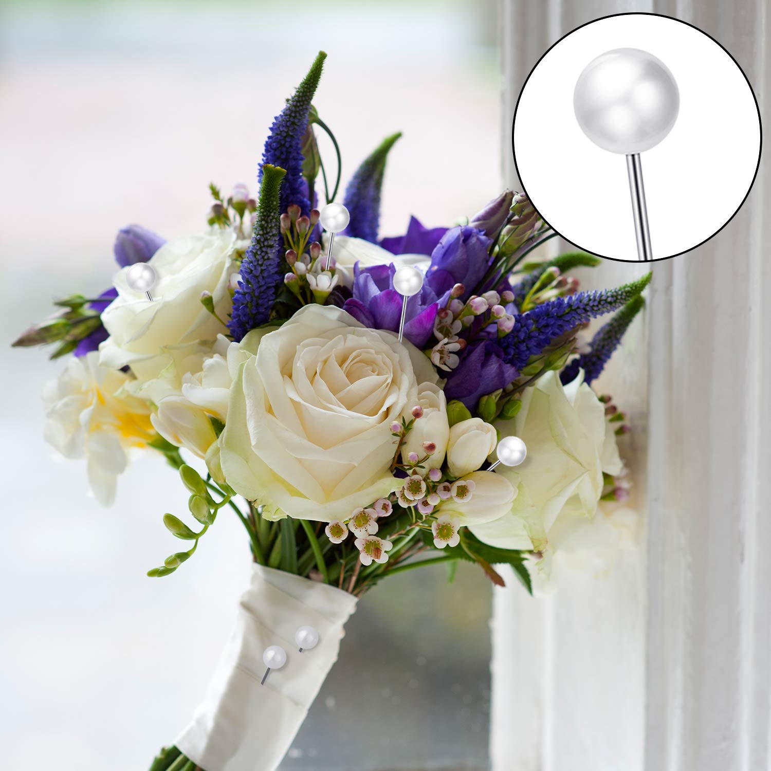 200pcs Faux Pearl White Corsage Boutonniere Pins - Straight Bouquet Pins for Wedding Decorations, Sewing & Craft Projects | Perfect for Bridal Bouquets, Floral Arrangements & DIY Crafts