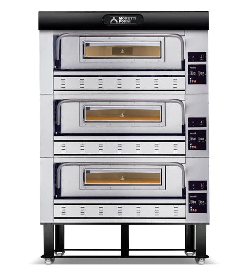 AMPTO P110G Commercial Gas Pizza Oven - 44'' x 29'' x 7'' Cooking Chamber, 3 Deck Professional Oven for Restaurants & Pizzerias - Perfect for High-Volume Pizza Baking, Catering & Food Service Businesses