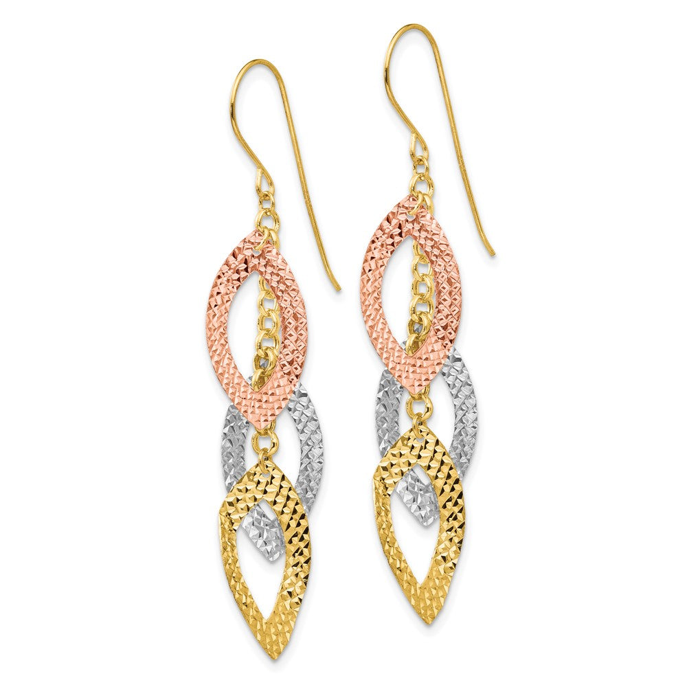 Gold Diamond Cut Tri-Color Tear Drop Shepherd Hook Earrings TL976 - Elegant Dangle Earrings for Women, Perfect for Parties, Weddings & Special Occasions