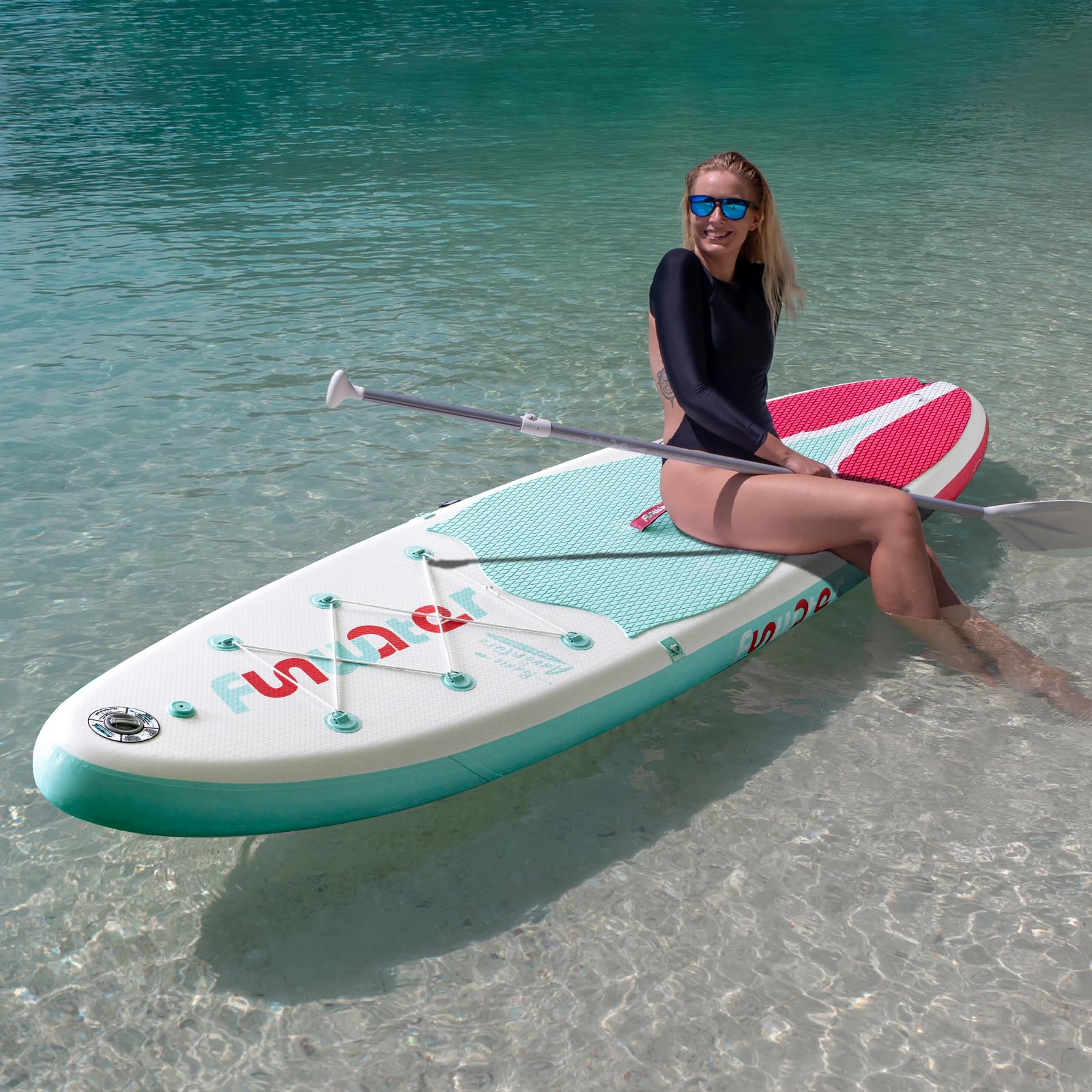 FunWater Inflatable Stand Up Paddle Board - Ultra-Light SUP with Premium Accessories Kit (Adjustable Paddle, Pump, Backpack, Leash, Waterproof Phone Bag) for Lakes, Rivers & Ocean Paddling Adventures