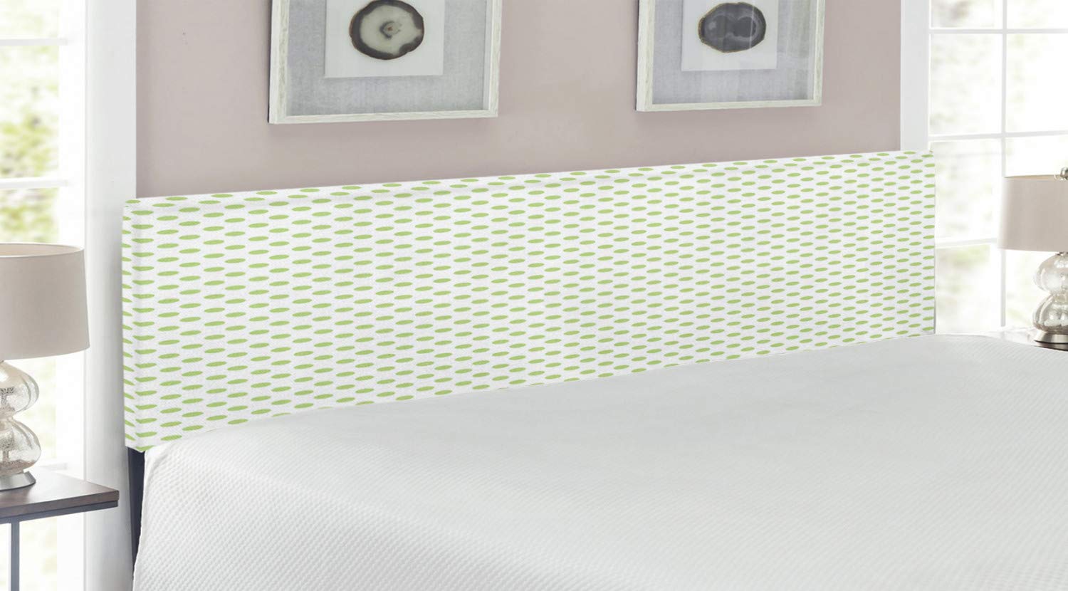 Ambesonne Vintage Green Polka Dot Upholstered Headboard - King Size Metal Bed Frame with Memory Foam, Classic Old Fashioned Pattern in Pale Green & White | Perfect for Master Bedroom, Guest Room & Home Decor