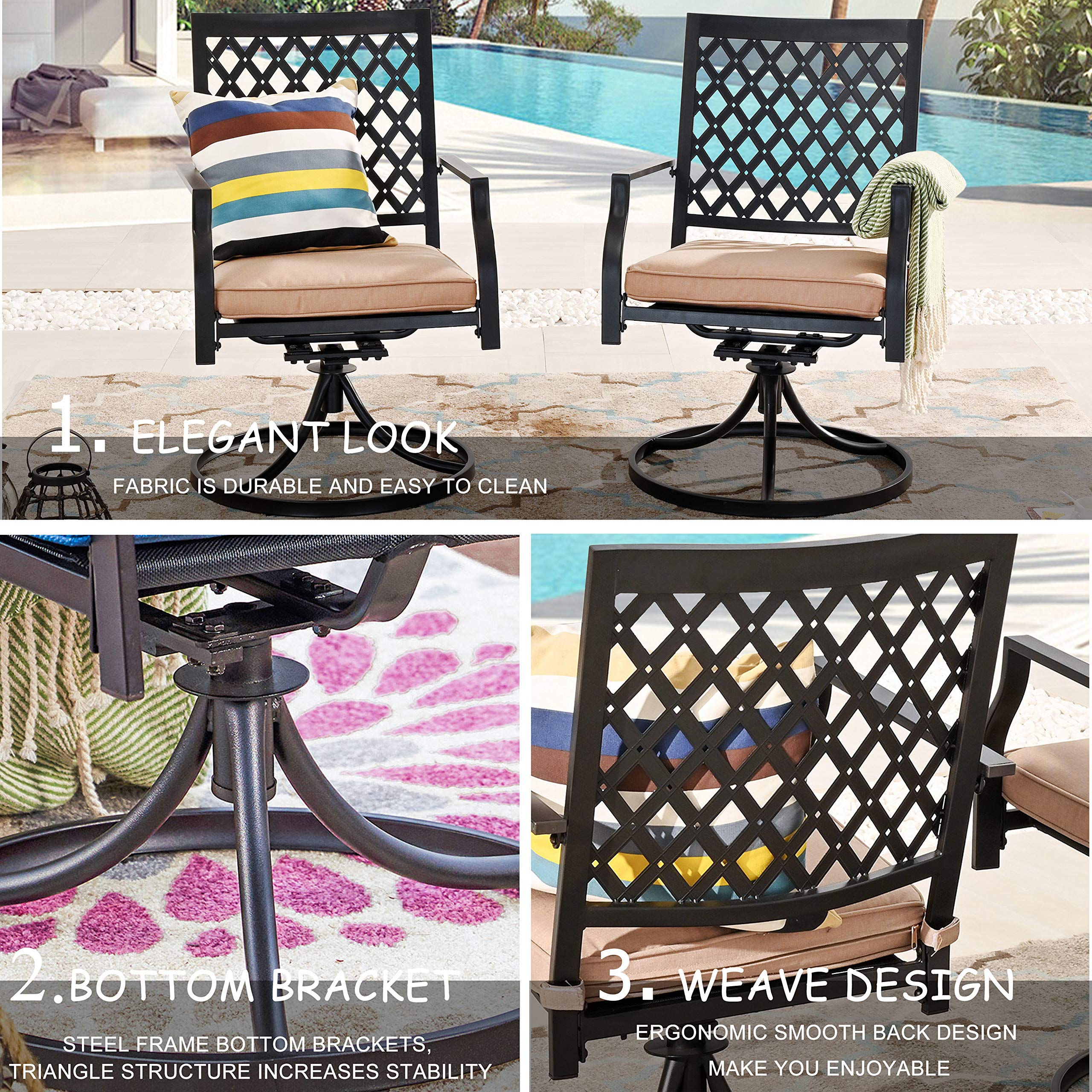 LOKATSE HOME Outdoor Patio Dining Swivel Rocking Chairs Set of 2 - Beige Metal Garden Furniture for Backyard, Deck, Poolside & Relaxation