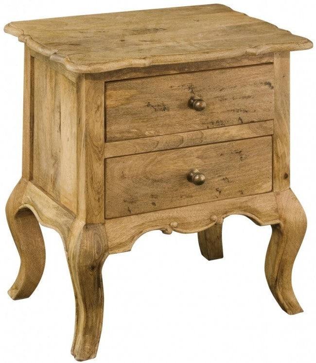 French Colonial Style 2-Drawer Nightstand - Honey Brown Wood Bedside Table for Bedroom, Living Room & Guest Room Decor